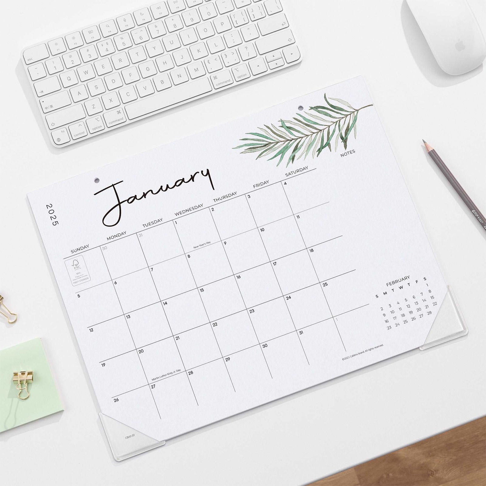 Cabbrix 2024-2025 Desk Calendar, 15"L×12"W, Botanical Elements
