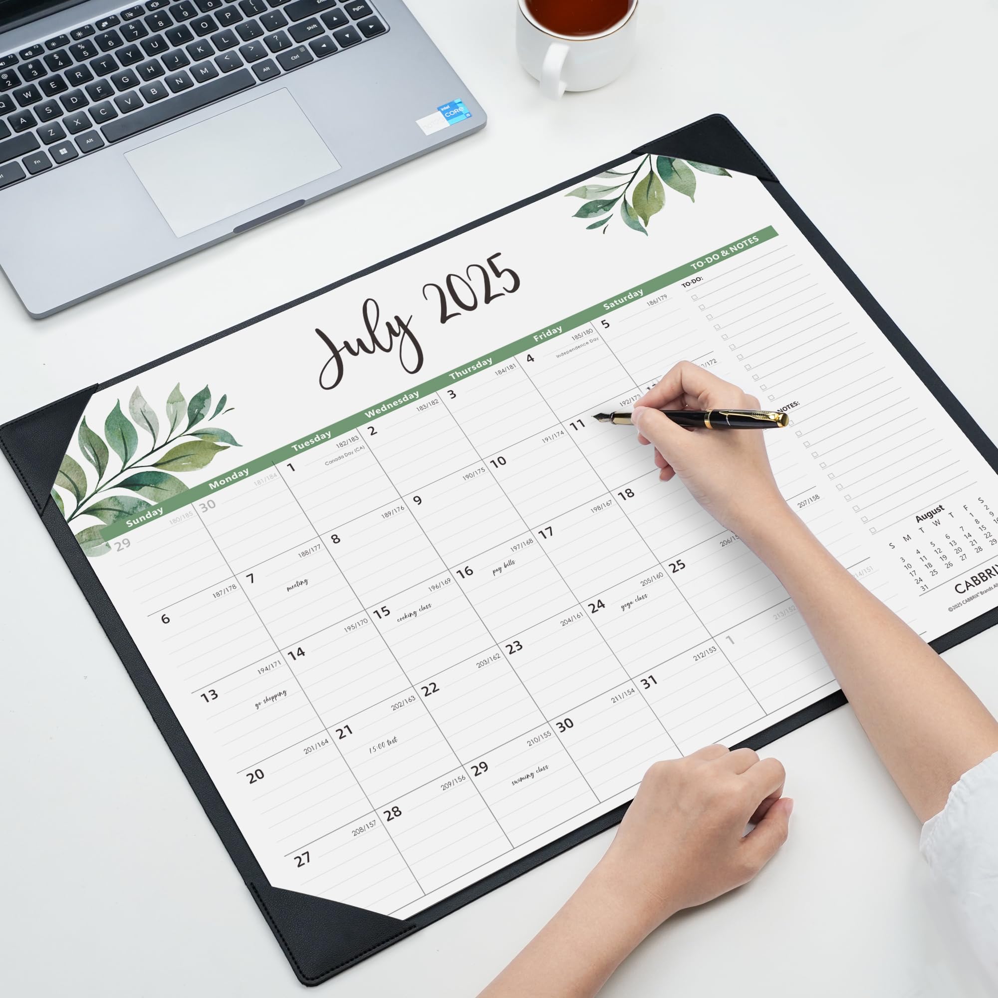 Cabbrix 2025-2026 Desk Calendar, Botanical Elements, Black