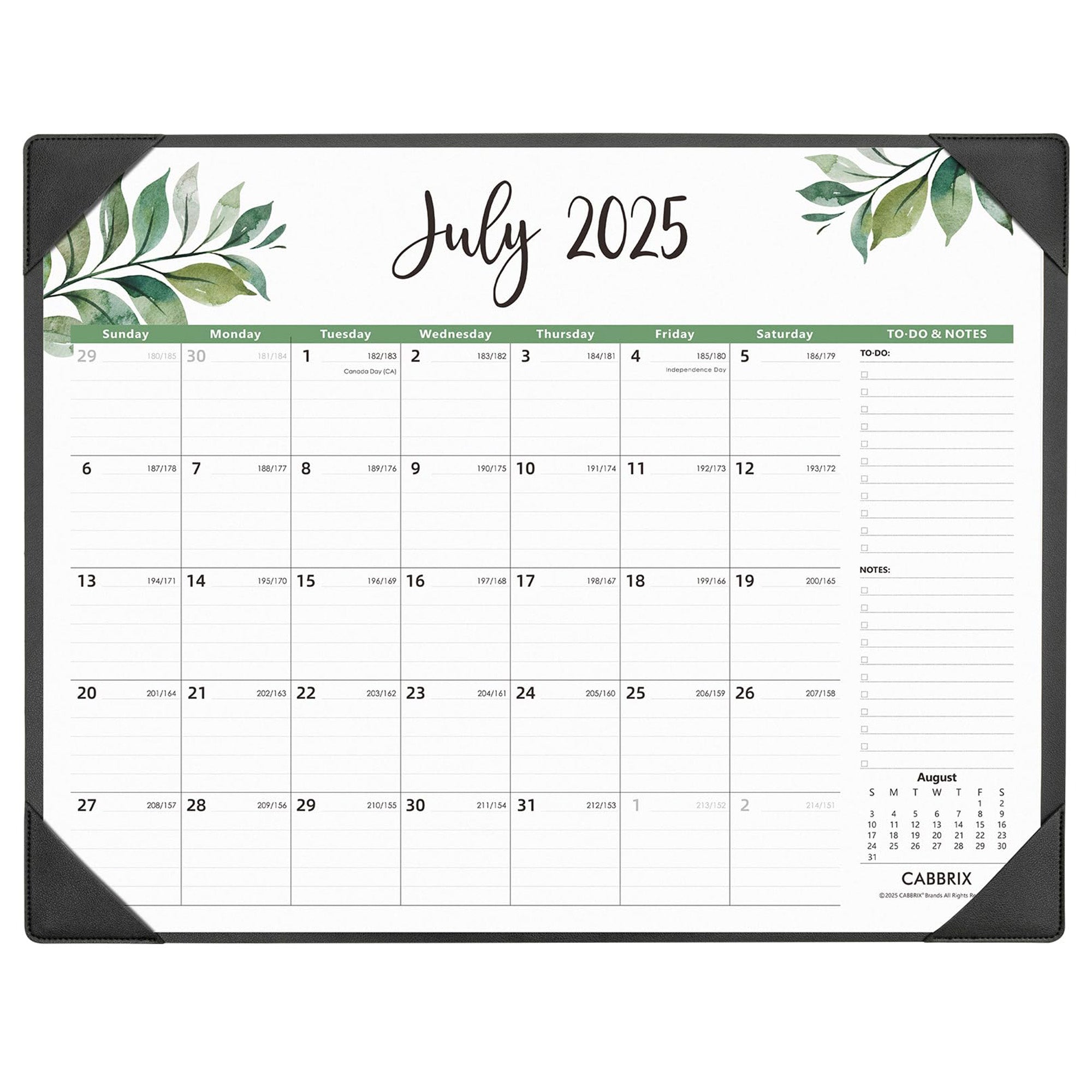 Cabbrix 2025-2026 Desk Calendar, Botanical Elements, Black