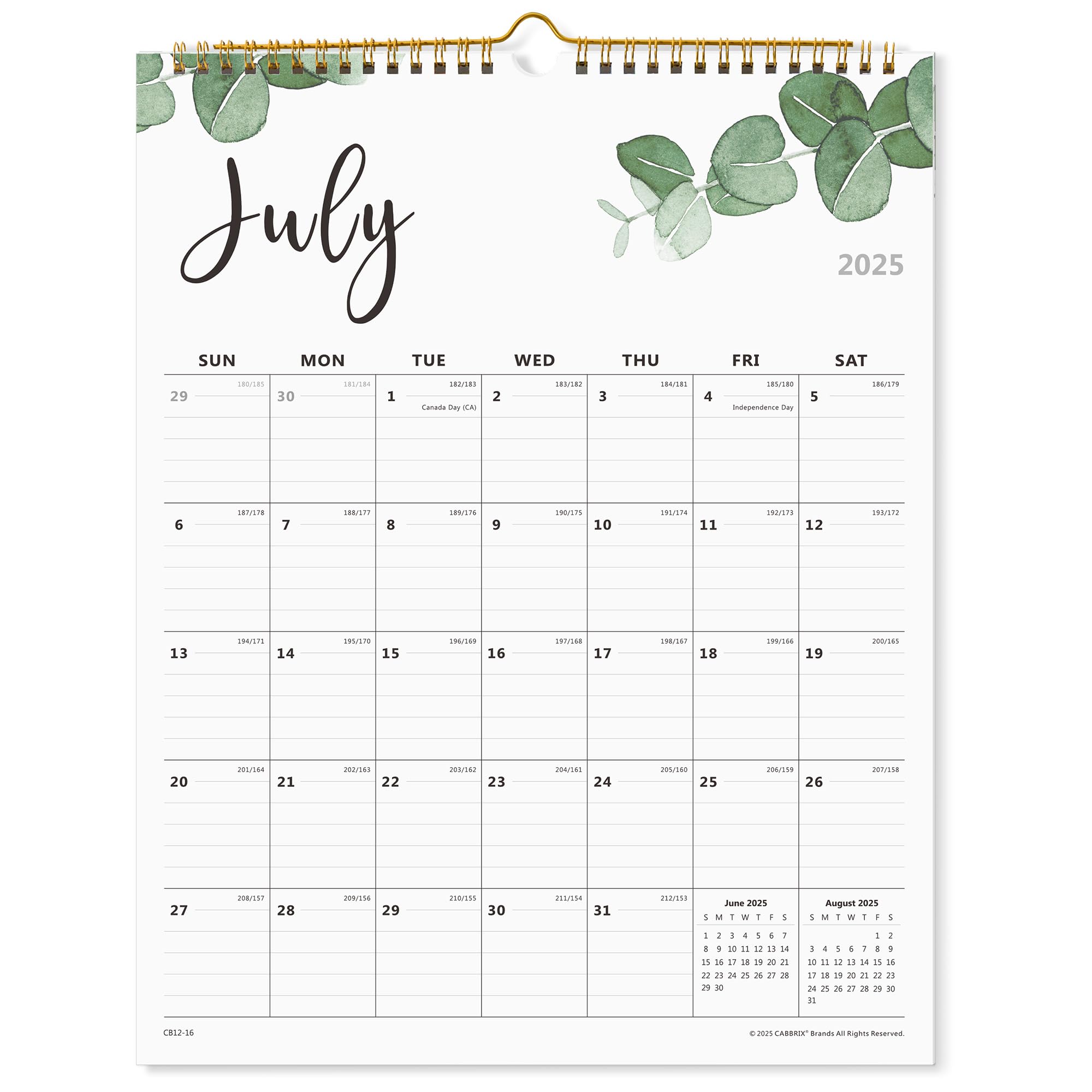 Cabbrix 2025-2026 Wall Calendar, Spiral Binding, Botanical Elements
