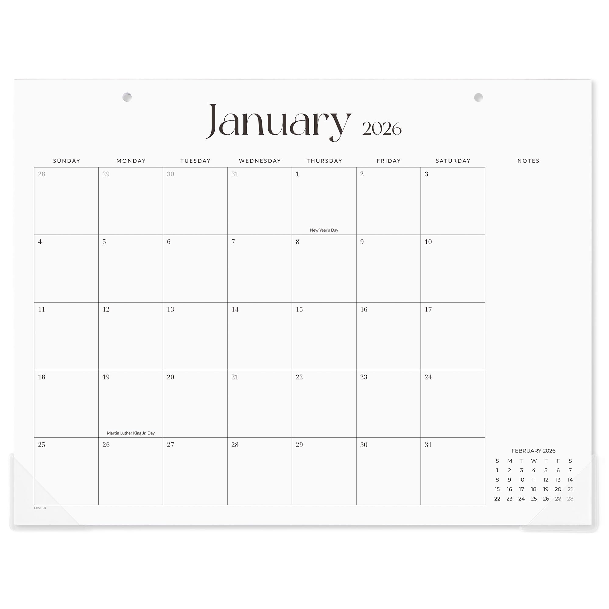 Calendar for January 2026 with a minimalist design on a white background