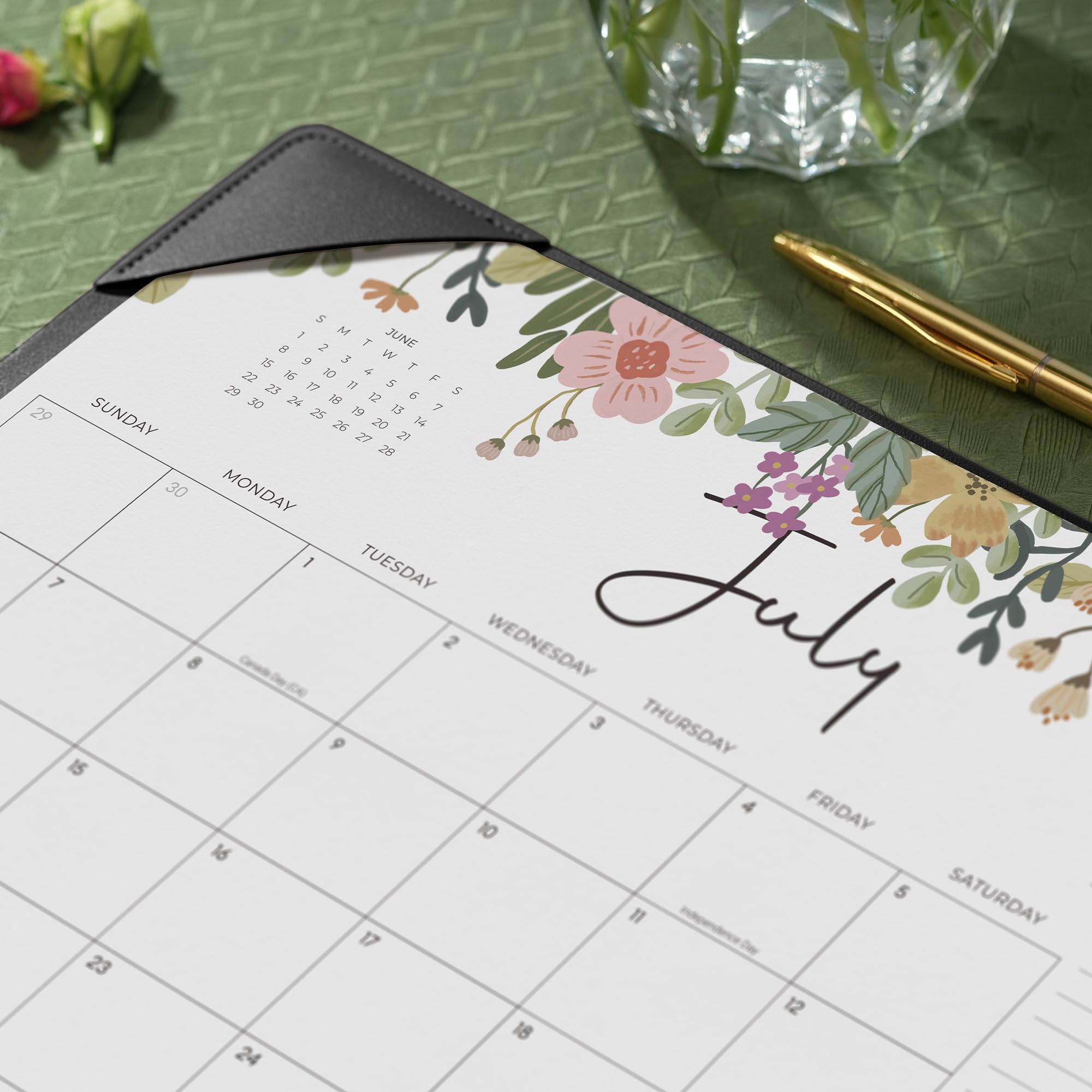 Cabbrix 2025-2026 Desk Calendar, 15"L×12"W, Floral Design, Black