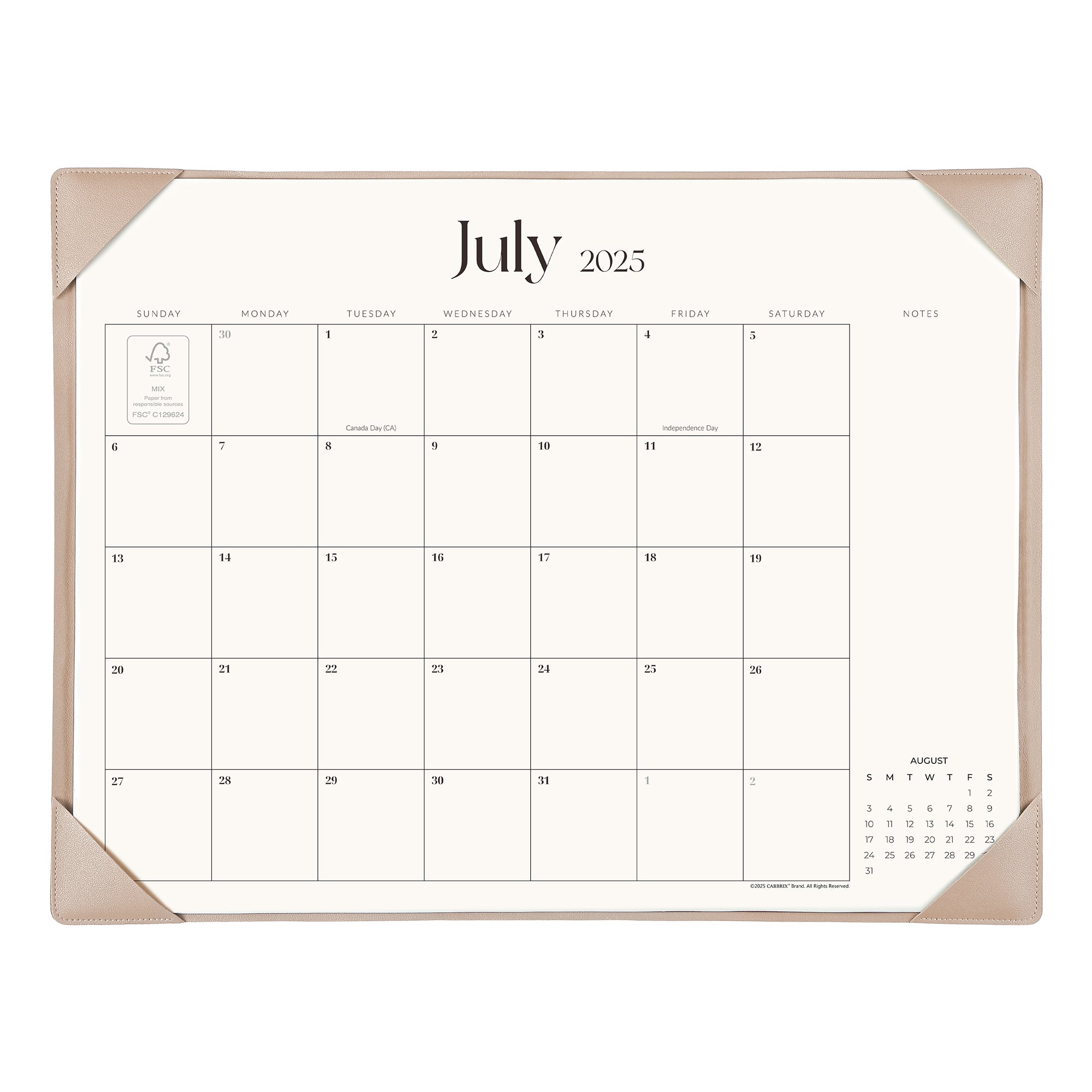Calendar for July 2023 with a beige border on a white background
