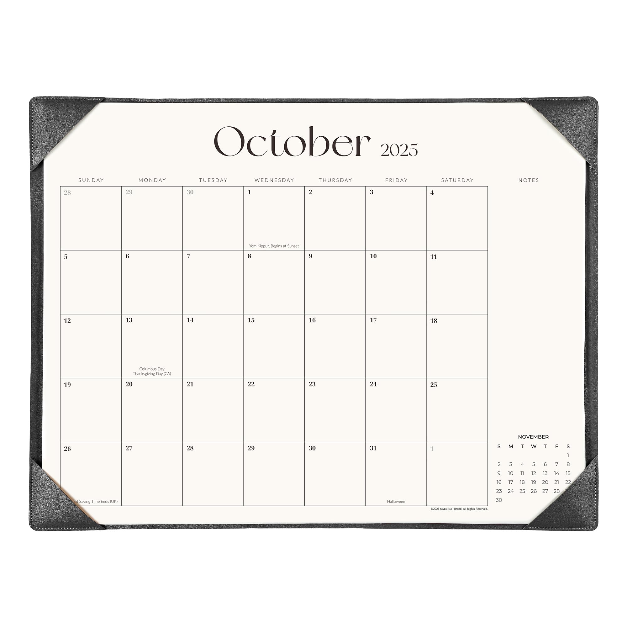 Calendar for October 2025 with a black border on a white background