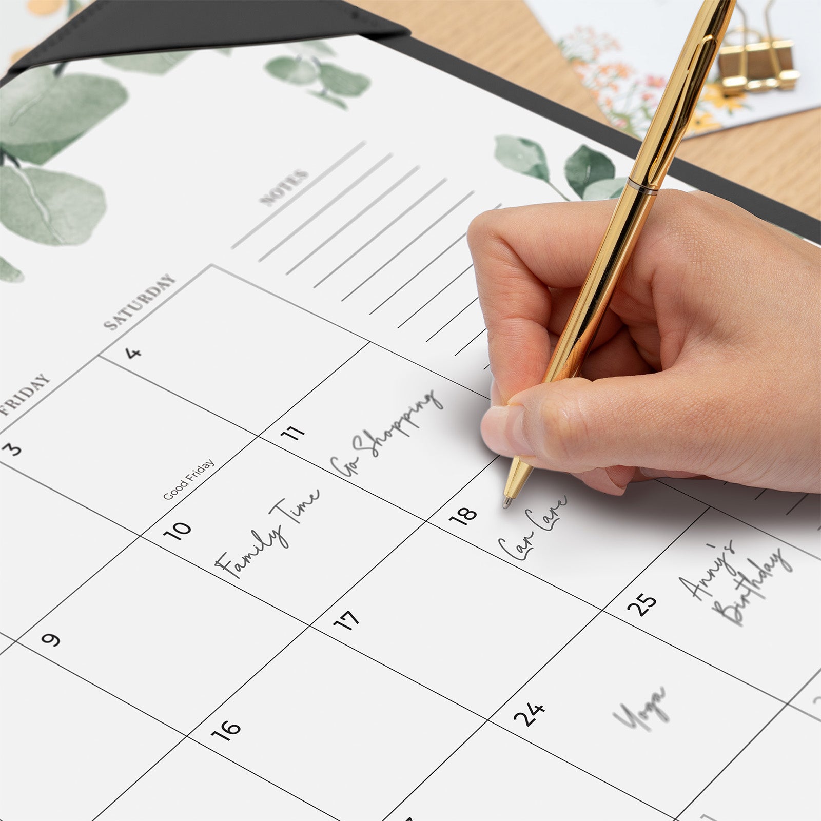 Cabbrix 2025-2026 Desk Calendar, Watercolor Leaves, Black