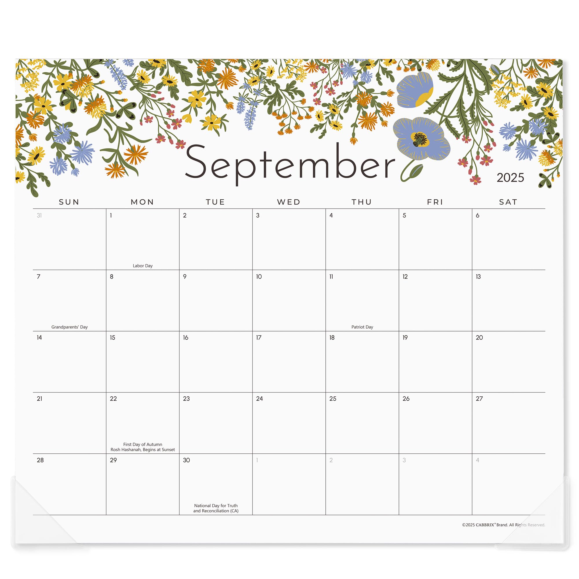 Calendar for September 2025 with floral design at the top