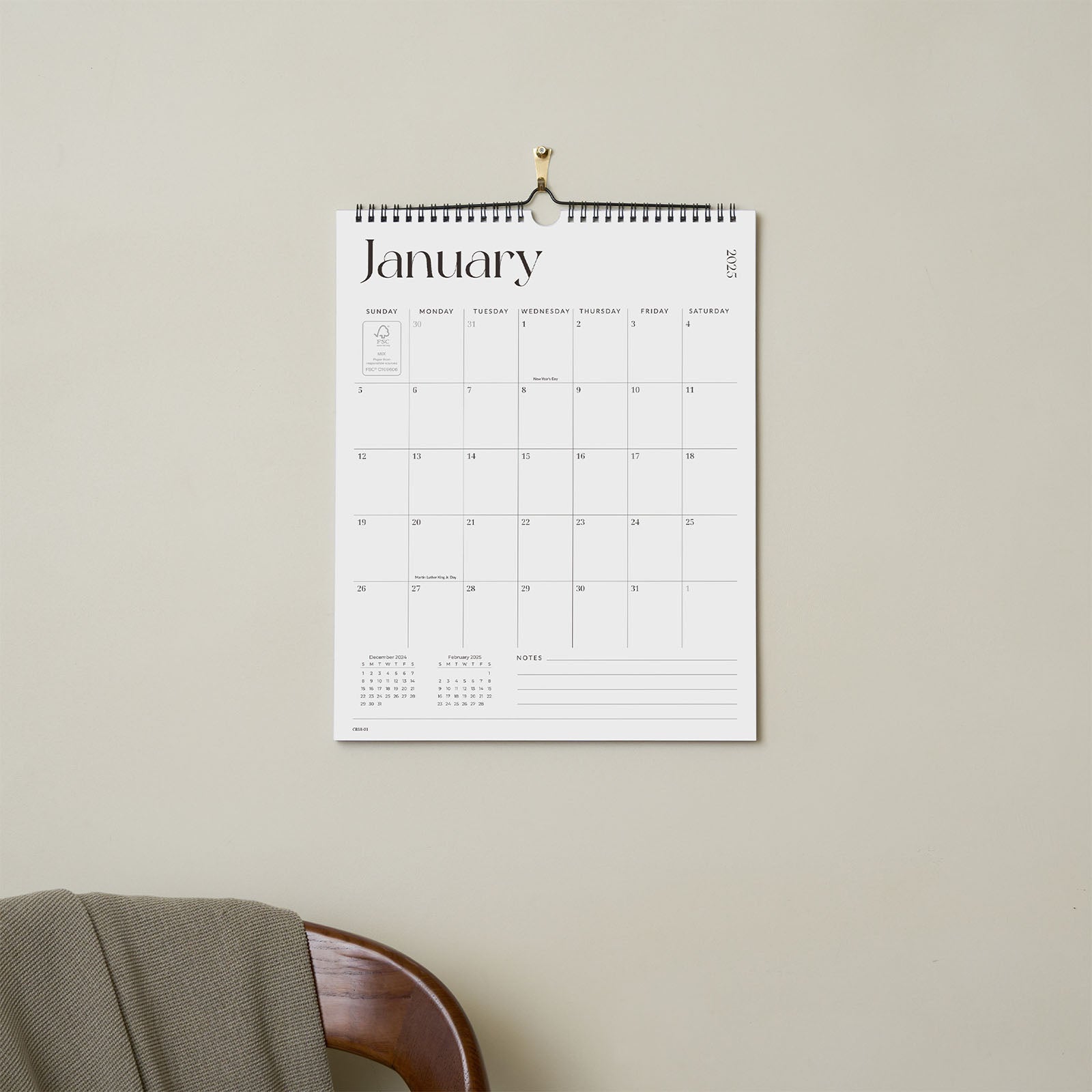 Cabbrix 2025-2026 Wall Calendar, Twin-Wire Binding, Simple Design