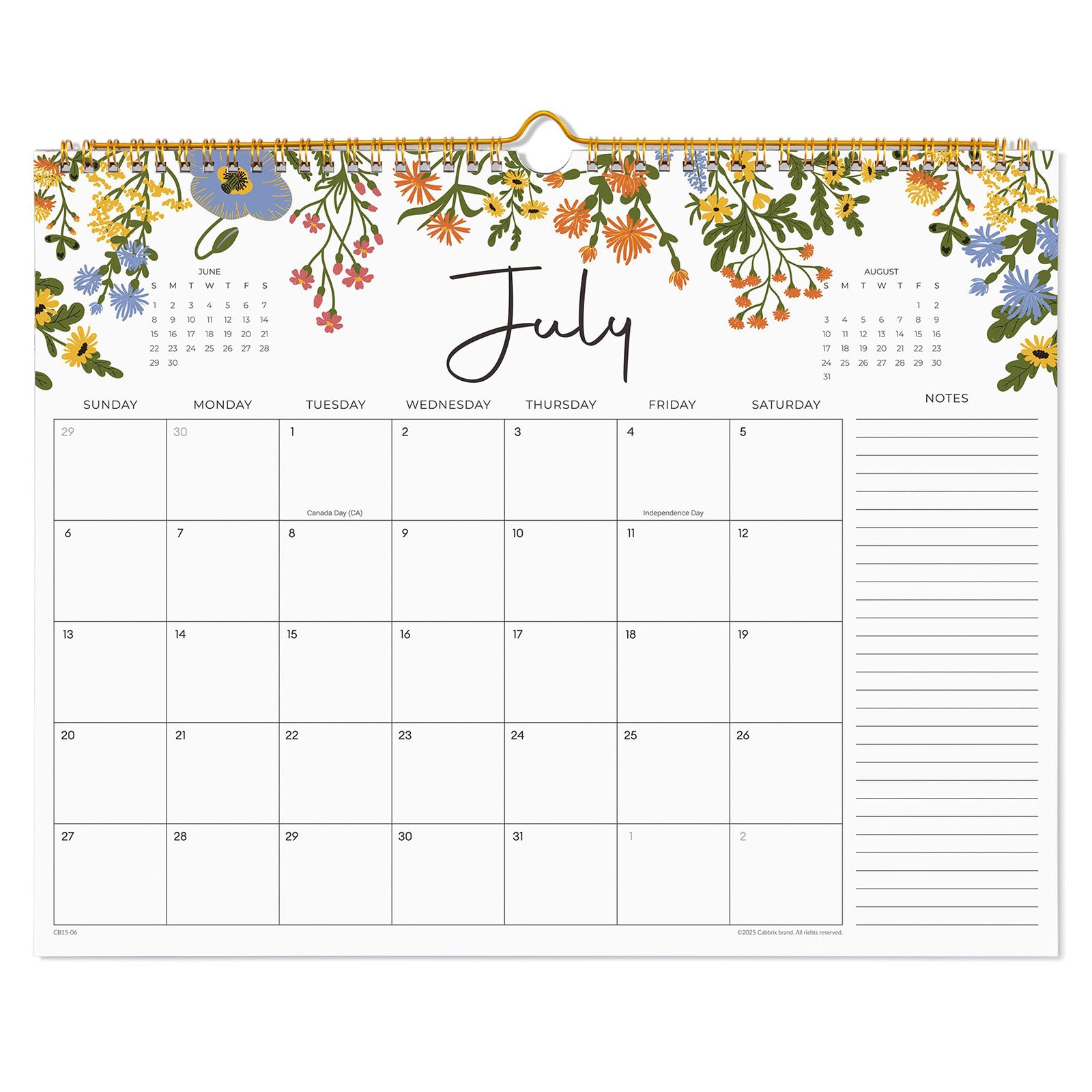 Cabbrix 2025-2026 Wall Calendar, Wirebound, Floral Elements