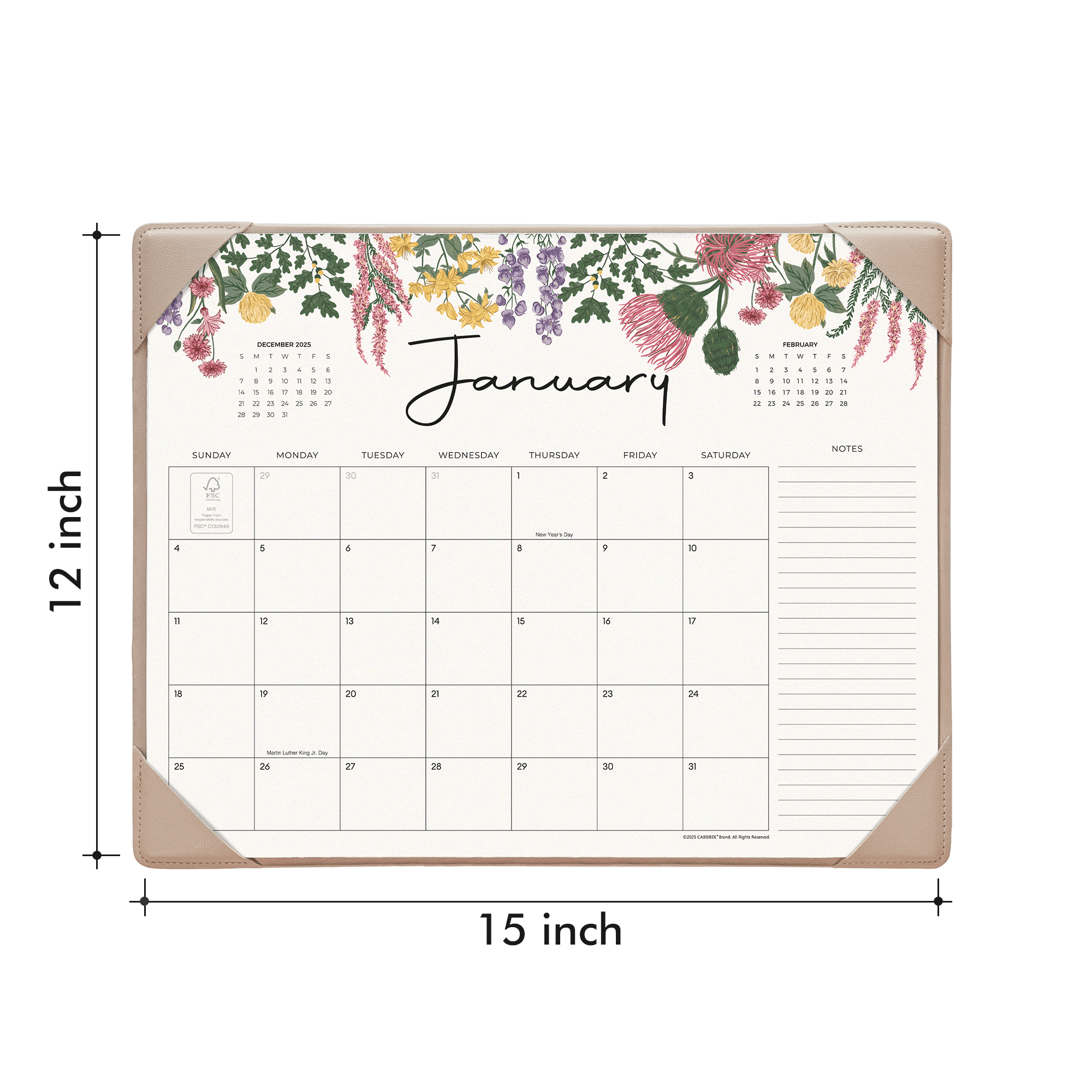 Cabbrix 2026-2027 Desk Calendar, 15"L×12"W, Vine Poem, Apricot