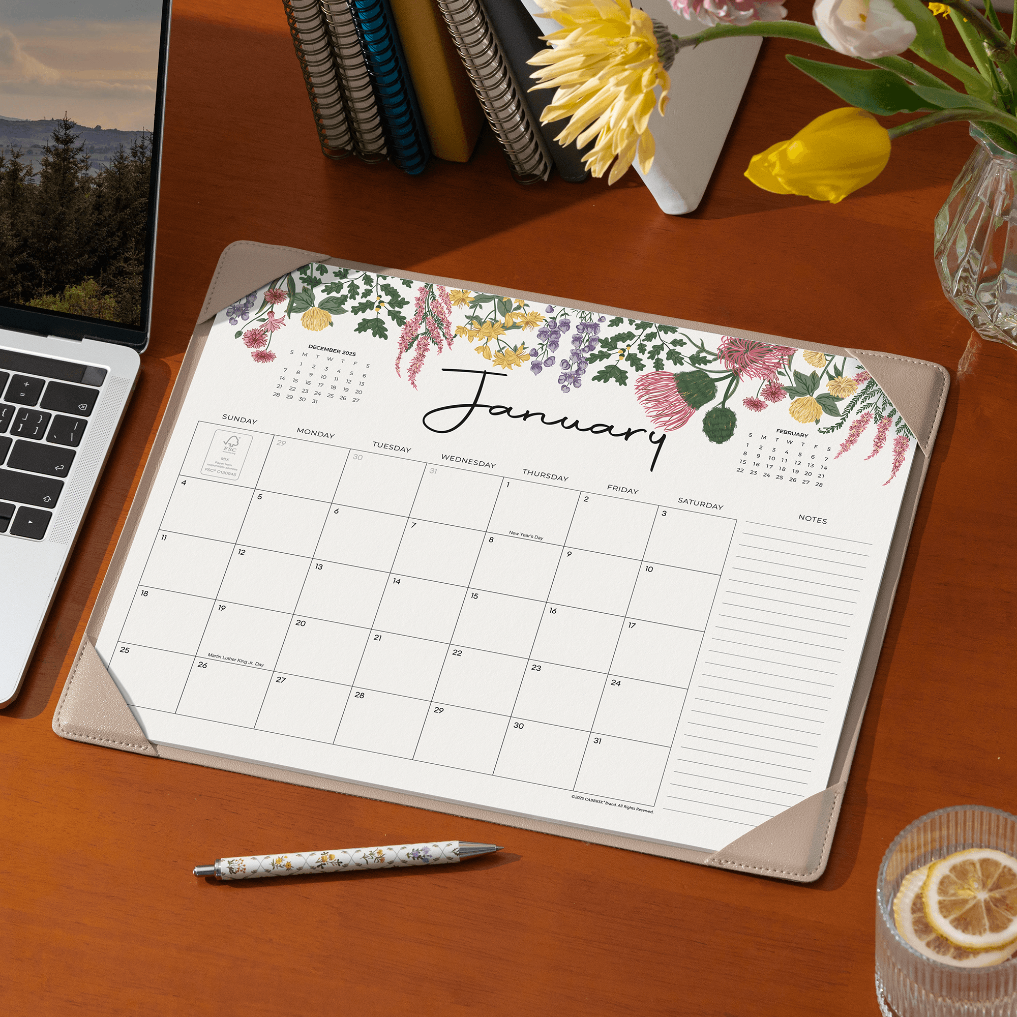 Cabbrix 2026-2027 Desk Calendar, 15"L×12"W, Vine Poem, Apricot