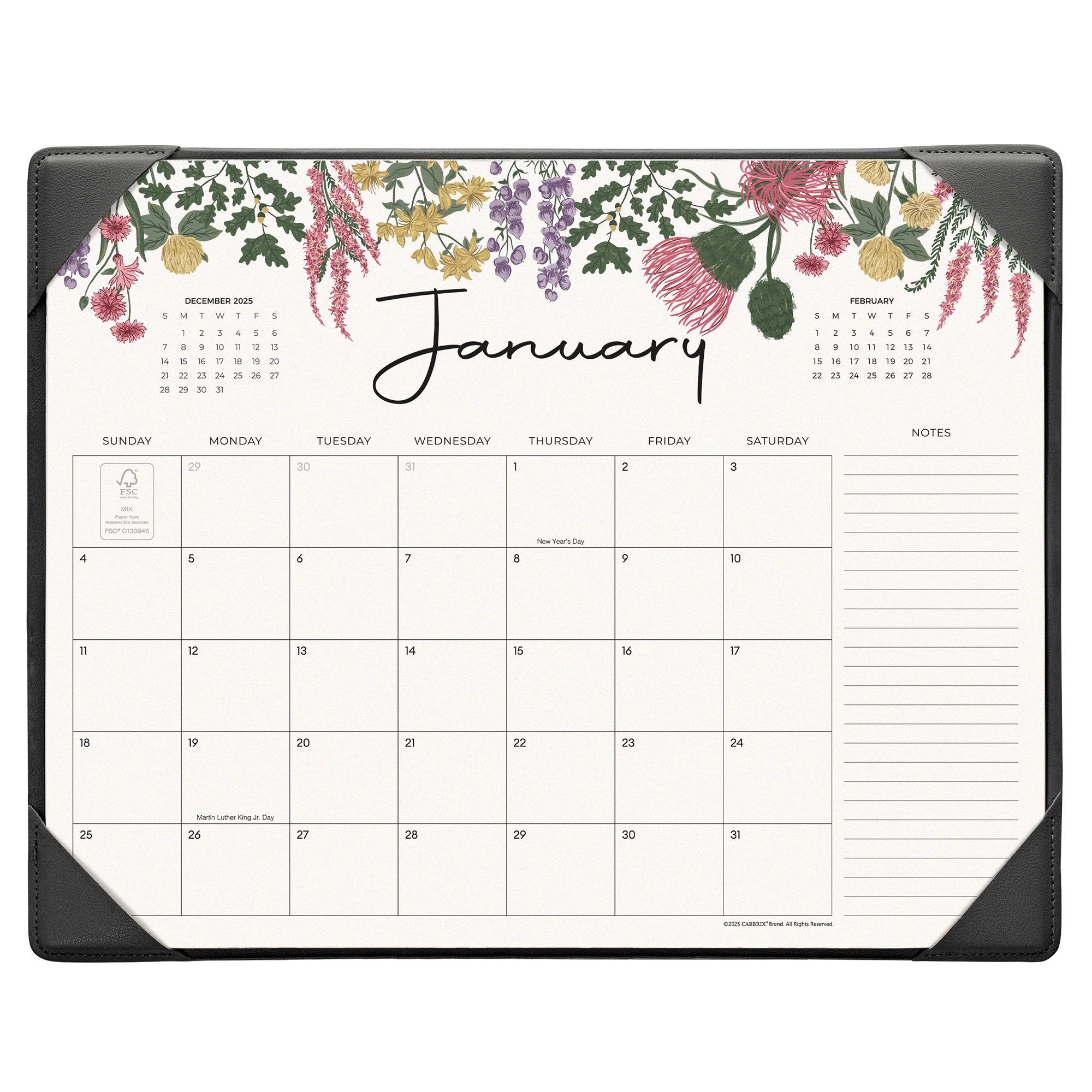 Cabbrix 2026-2027 Desk Calendar, 15"L×12"W, Vine Poem, Black