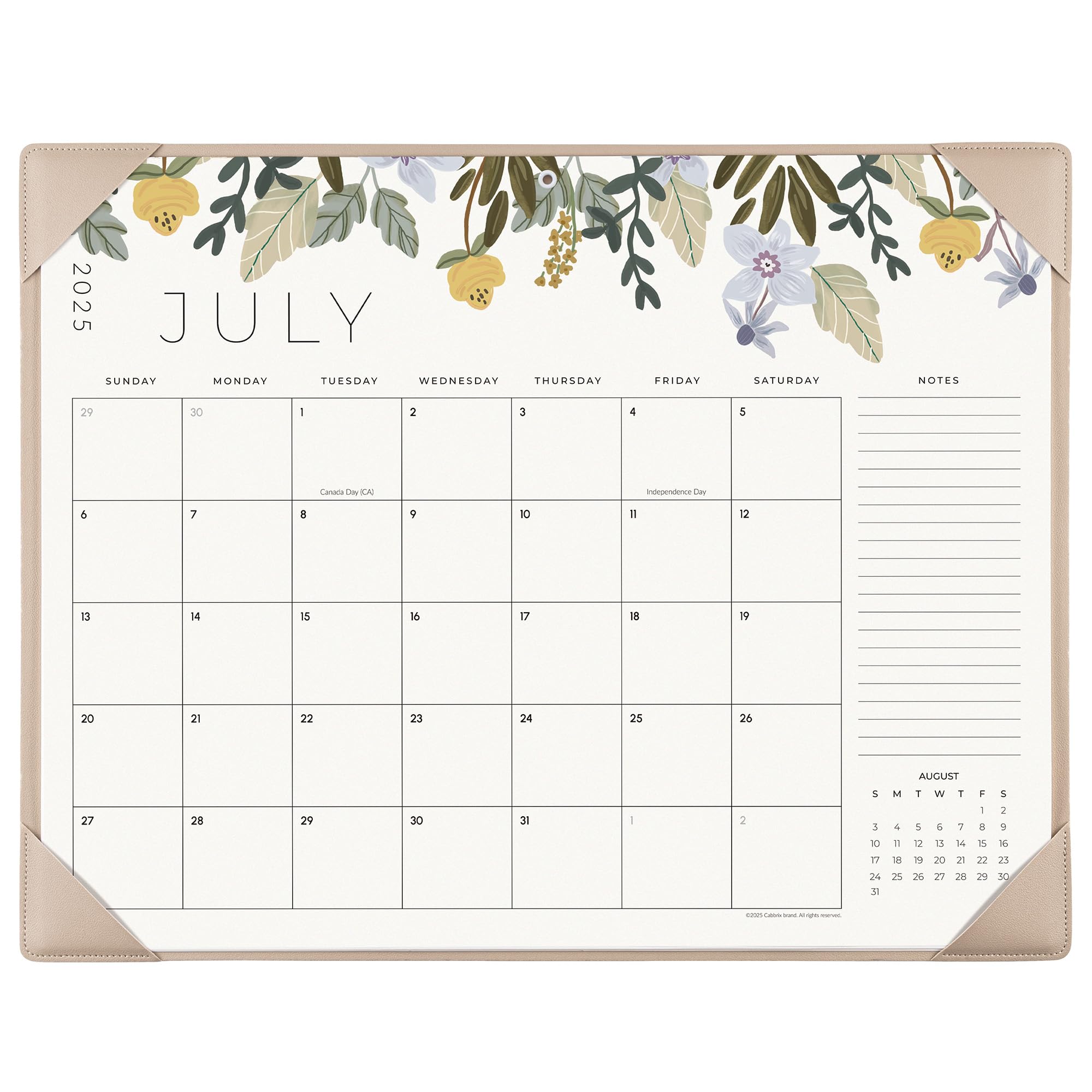 Cabbrix 2025-2026 Desk Calendar, Botanical Elements, Apricot