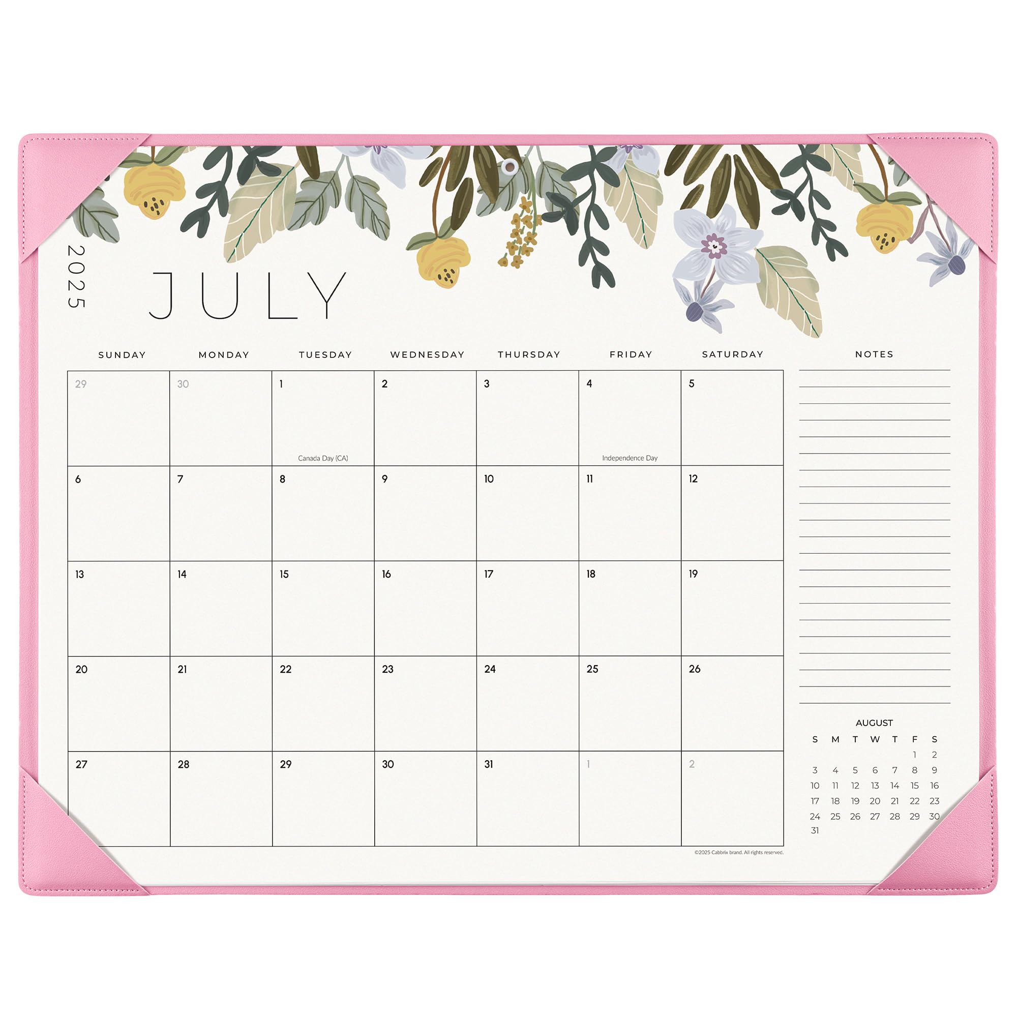 Cabbrix 2025-2026 Desk Calendar, Plant Elements, Pink