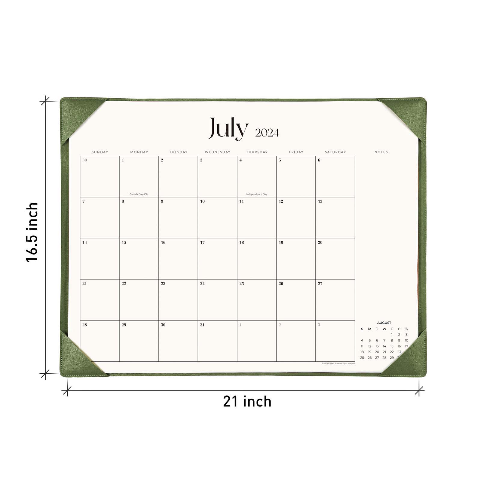 Cabbrix_Jul_2024-Dec_2025_Desk_Calendar_Large_21_Lx16.5_W_Simplicity_Style_Green