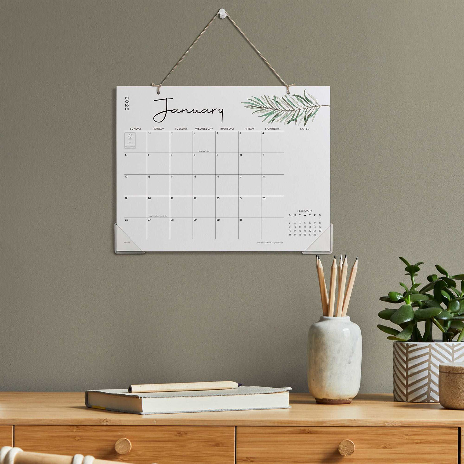 Cabbrix 2024-2025 Desk Calendar, 15"L×12"W, Botanical Elements