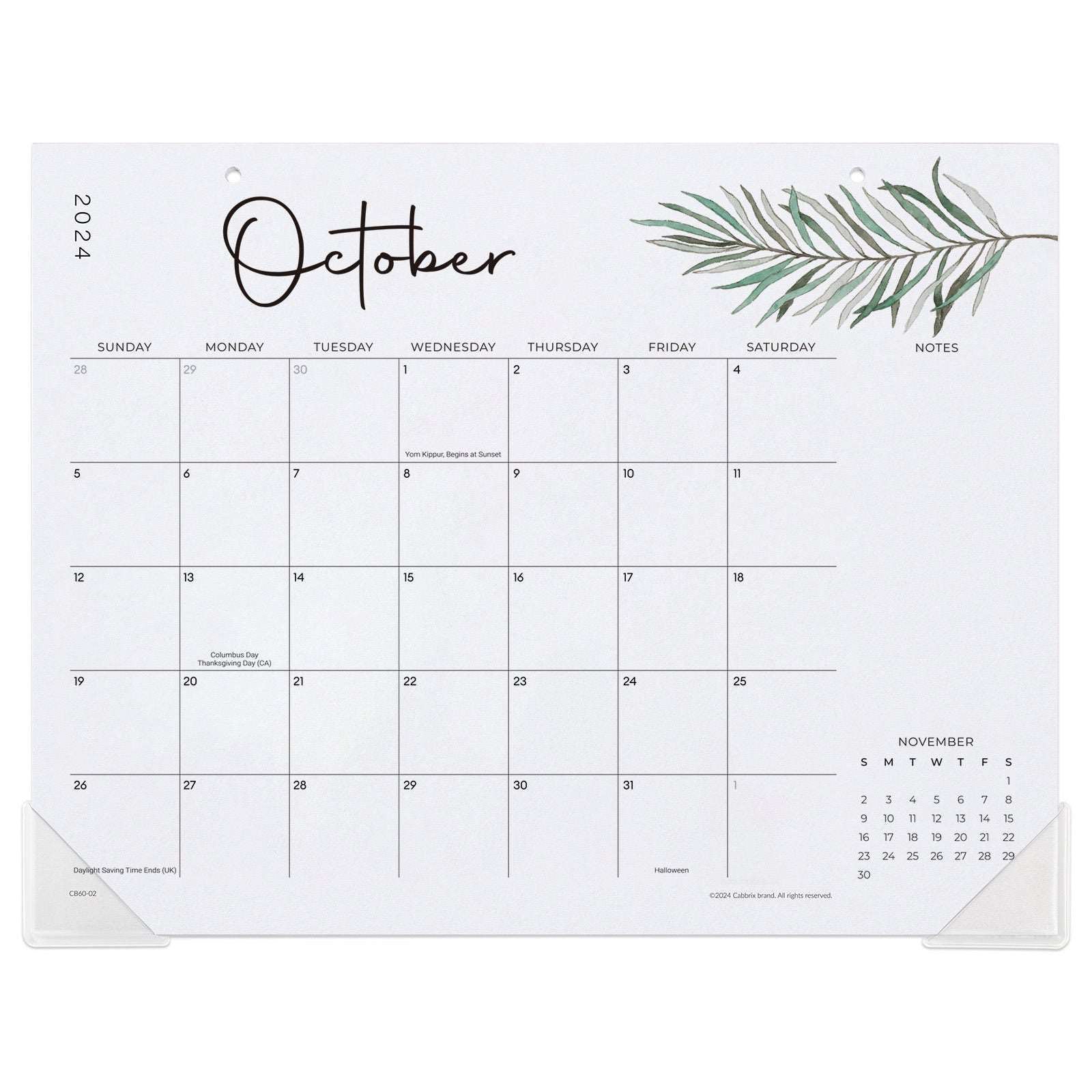 Cabbrix 2024-2025 Desk Calendar, 15"L×12"W, Botanical Elements