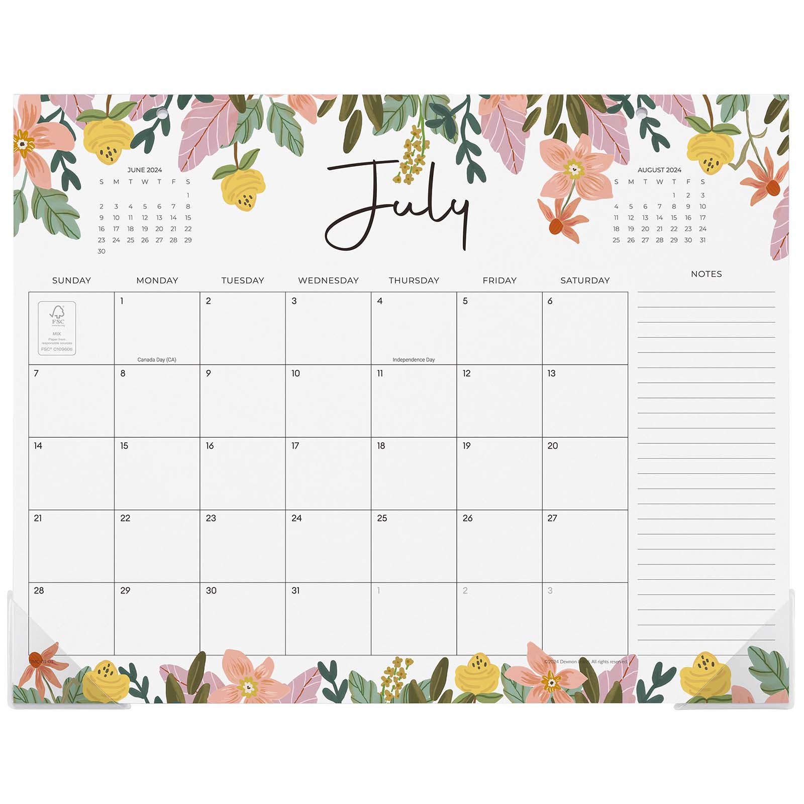 Cabbrix 2024-2025 Desk Calendar, Floral Design, With Hanging Holes