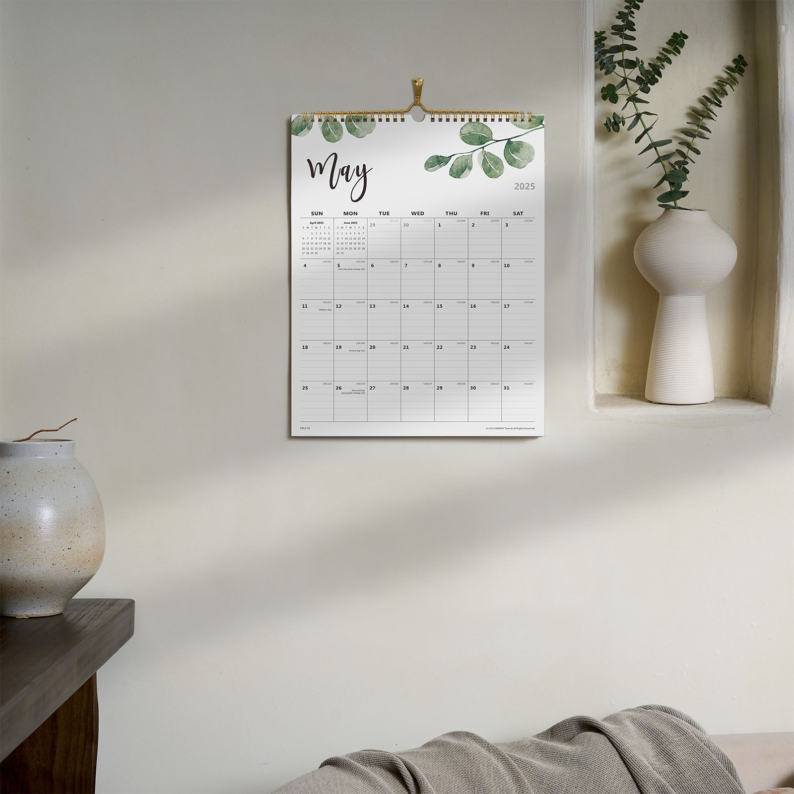 Cabbrix 2025-2026 Wall Calendar, Spiral Binding, Botanical Elements