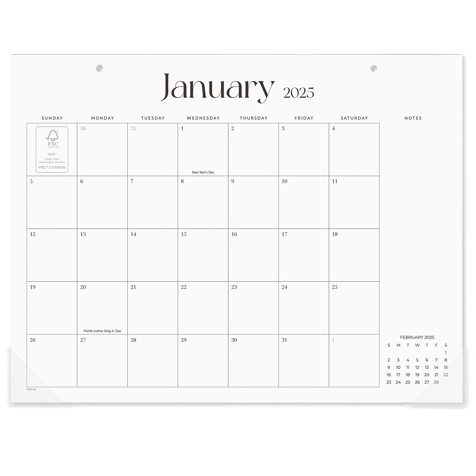 Cabbrix 2025-2026 Desk Calendar, 15"L×12"W, Minimalist Style