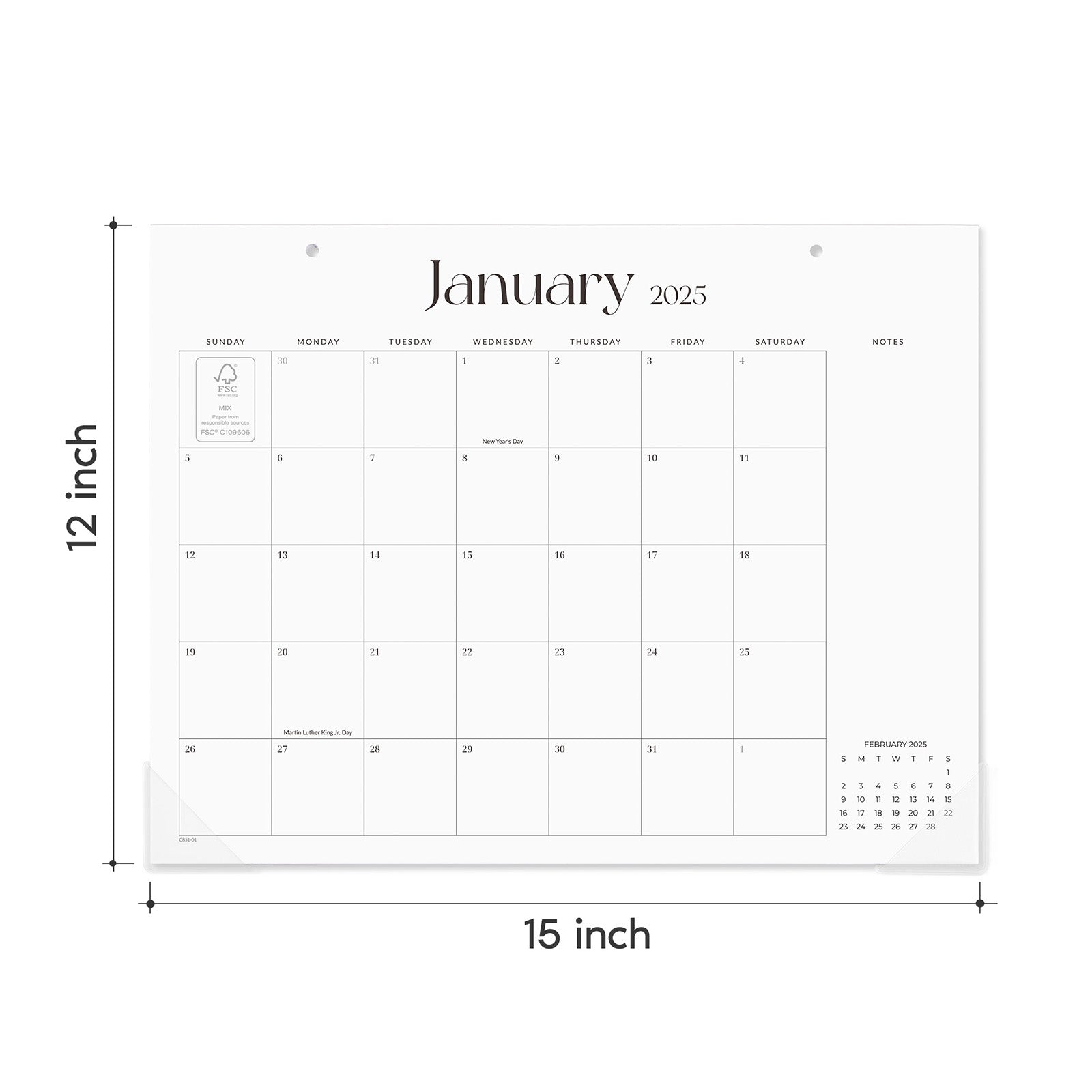 Cabbrix 2025-2026 Desk Calendar, 15"L×12"W, Minimalist Style