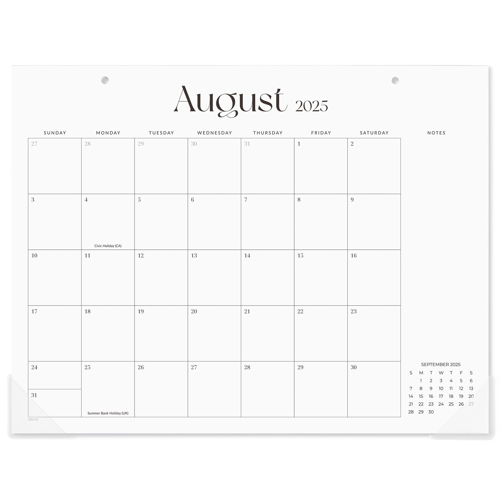 Calendar for August 2025 with a white background