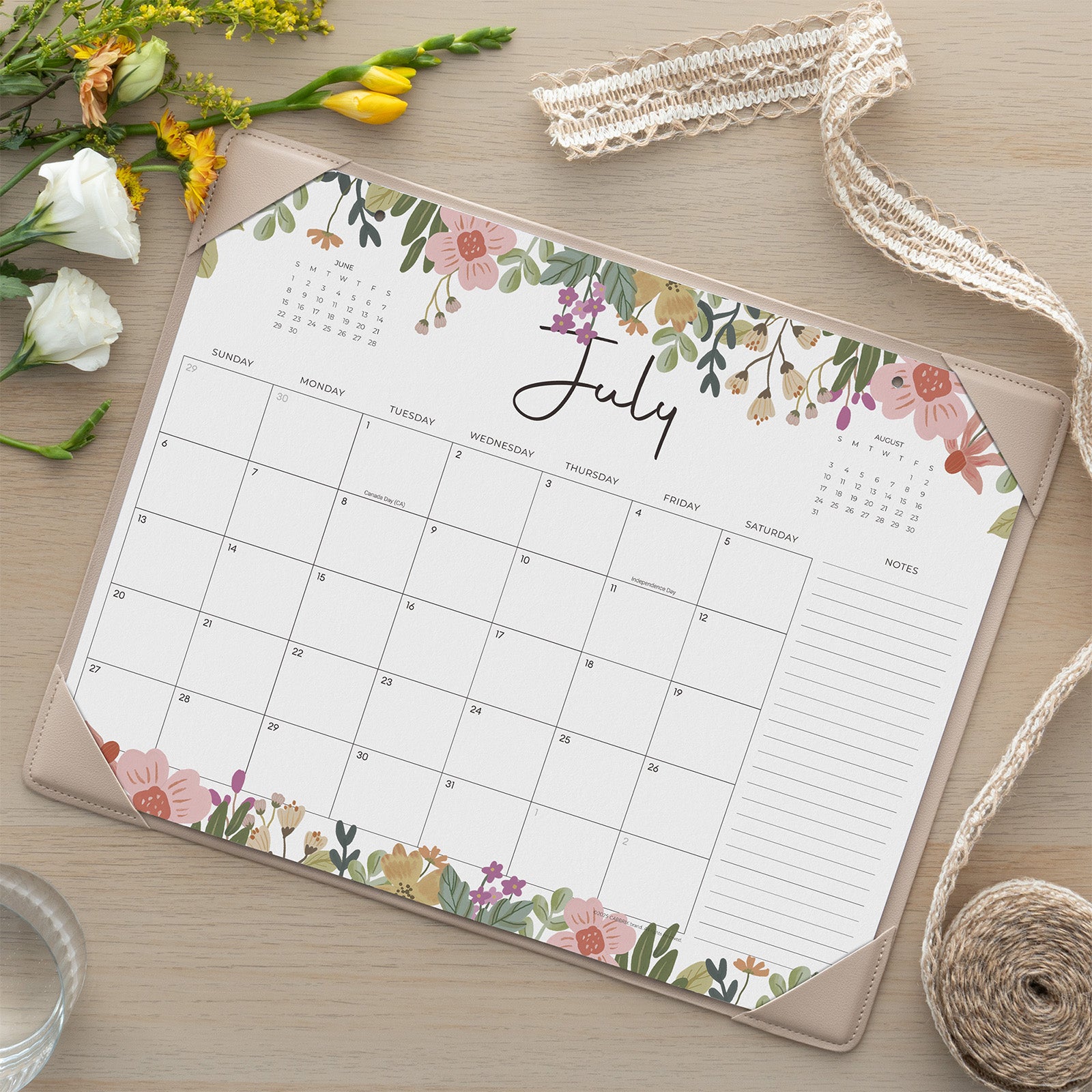 Cabbrix 2025-2026 Desk Calendar, 15"L×12"W, Floral Design, Apricot