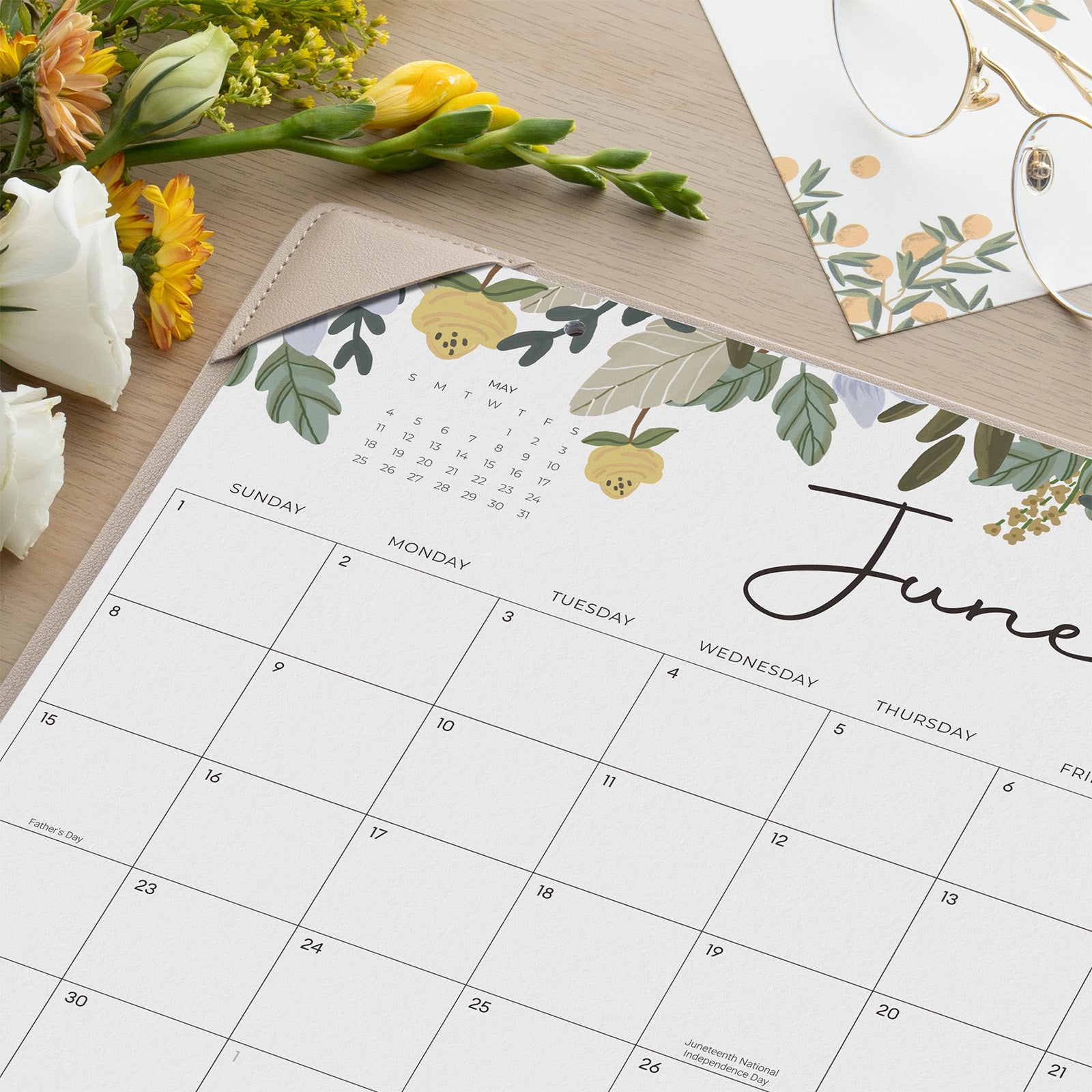 Cabbrix 2025-2026 Desk Calendar, 15"L×12"W, Floral Design, Apricot