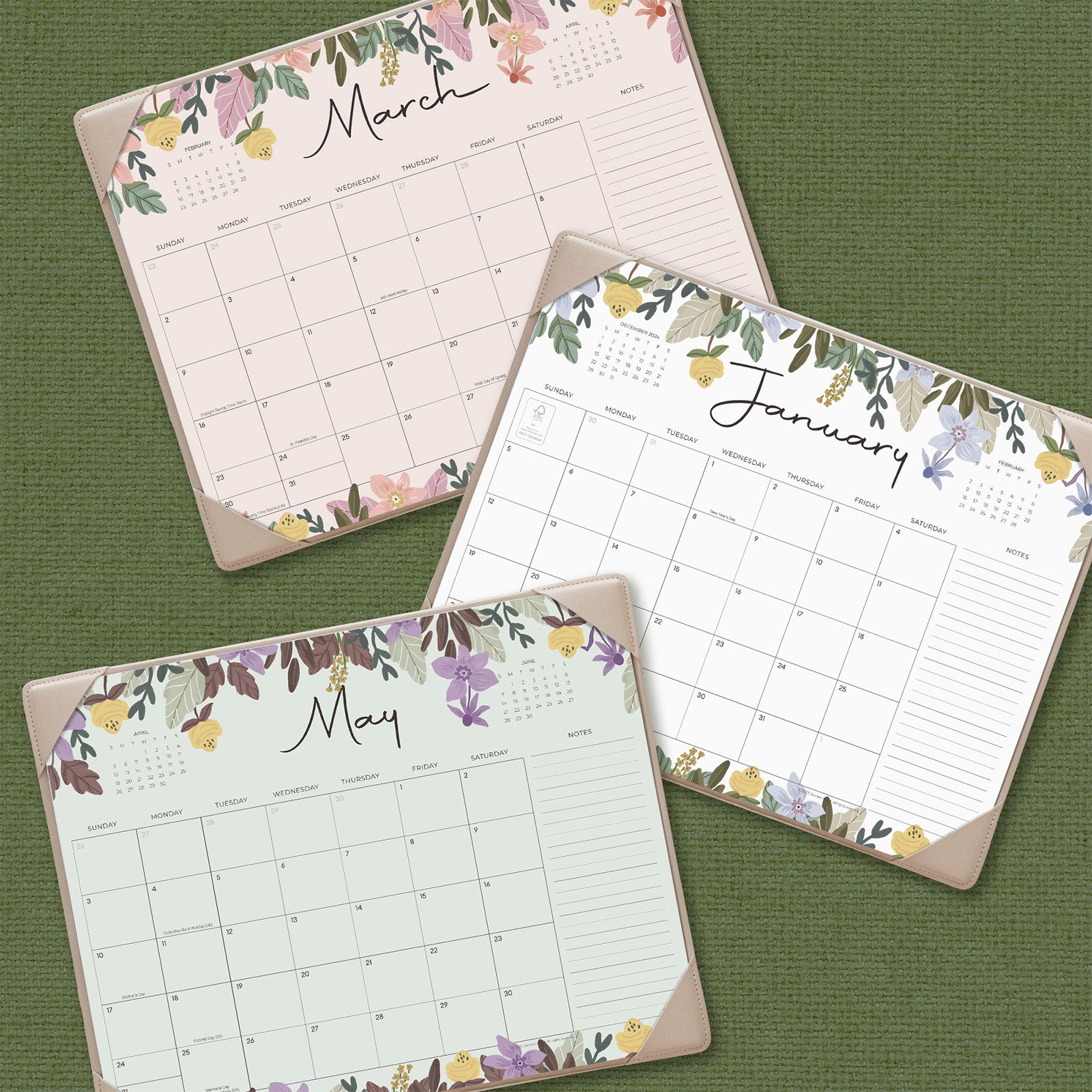 Cabbrix 2025-2026 Desk Calendar, 15"L×12"W, Floral Design, Apricot