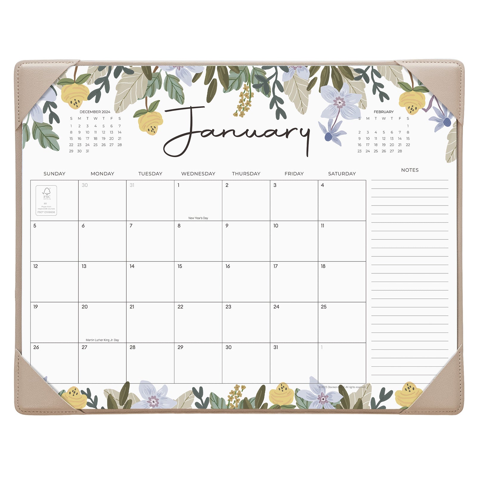 Cabbrix 2025-2026 Desk Calendar, 15"L×12"W, Floral Design, Apricot