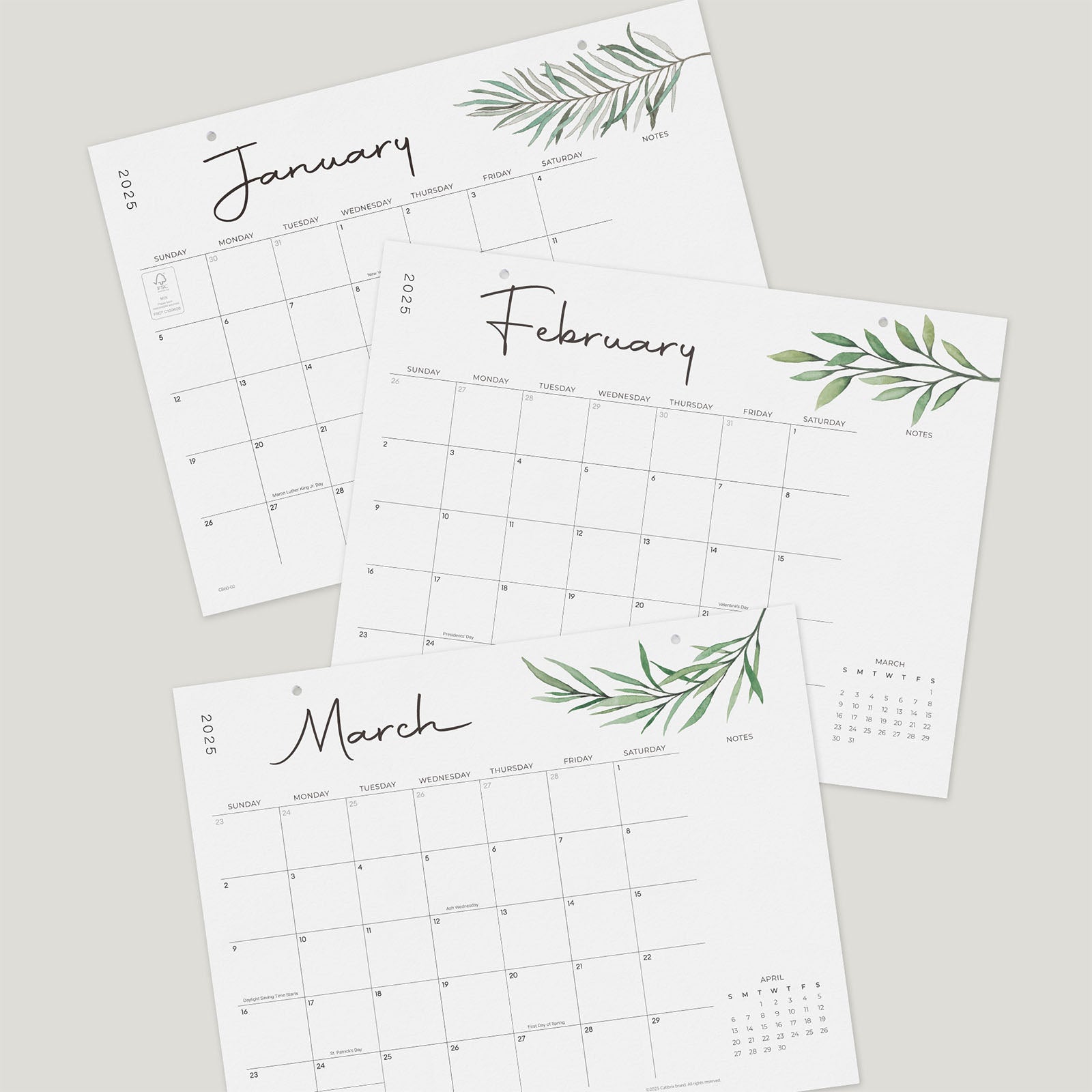 Cabbrix 2025-2026 Desk Calendar, 15"L×12"W, Botanical Elements