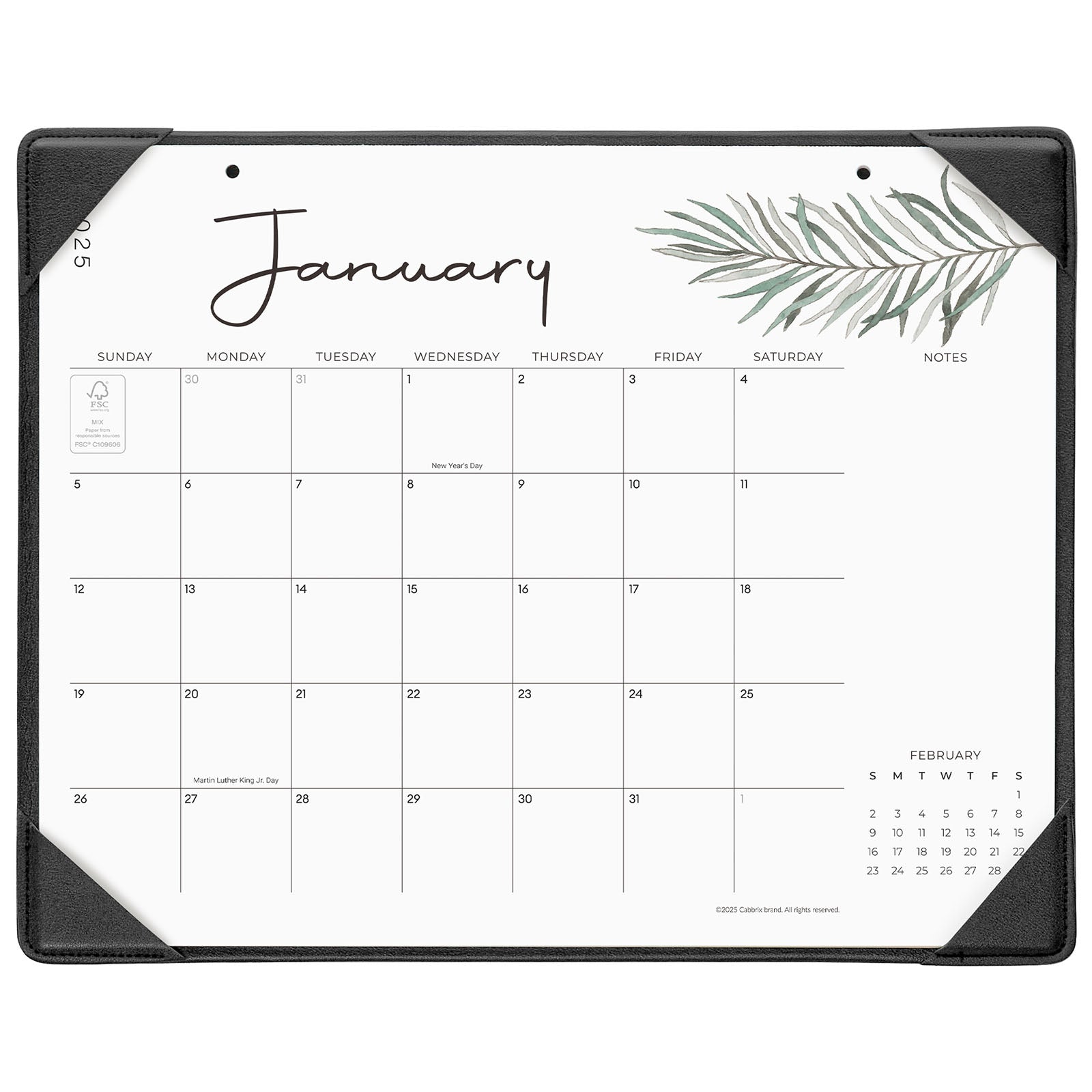 Cabbrix 2025-2026 Desk Calendar, 15"L×12"W, Botanical Elements