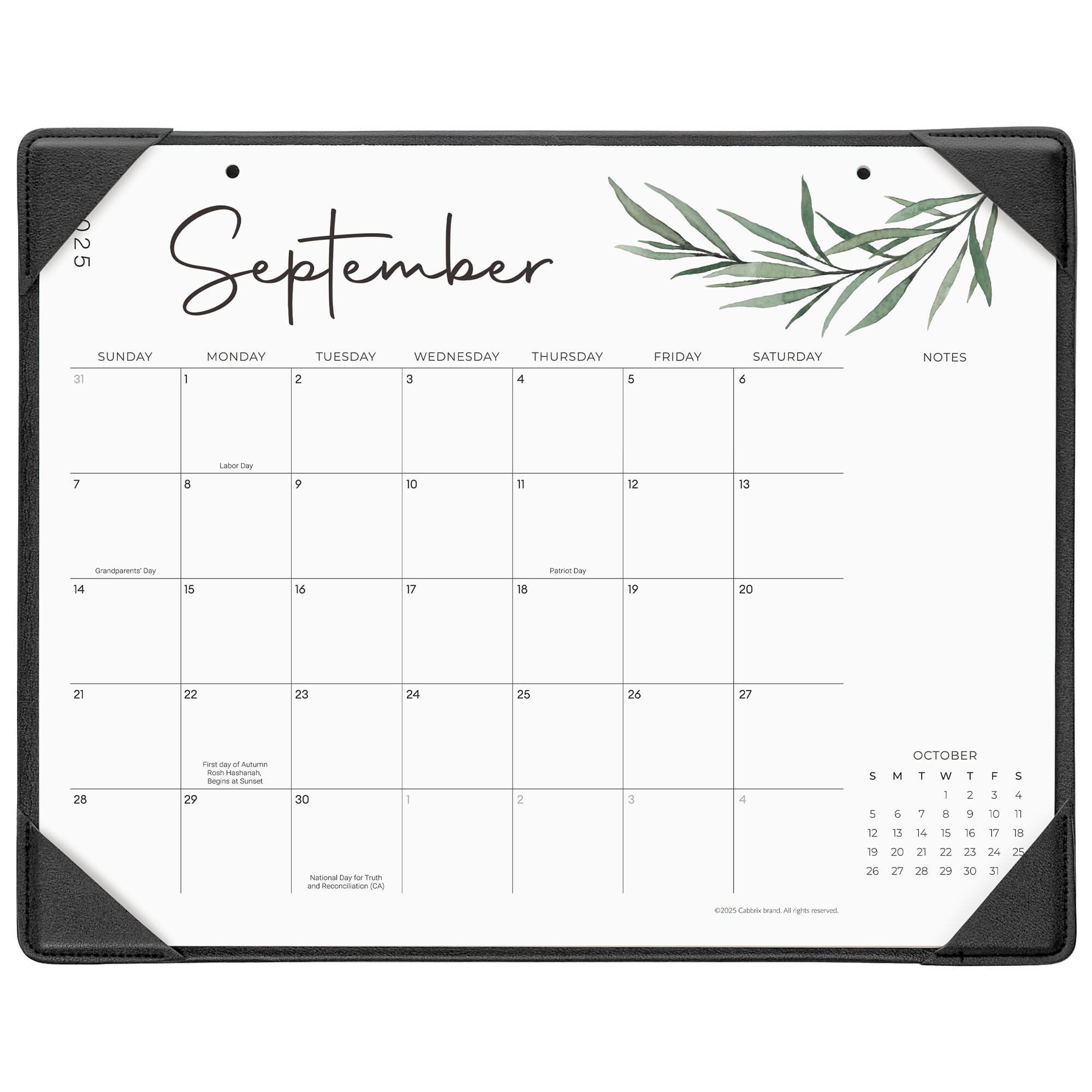 Calendar with September on a white background