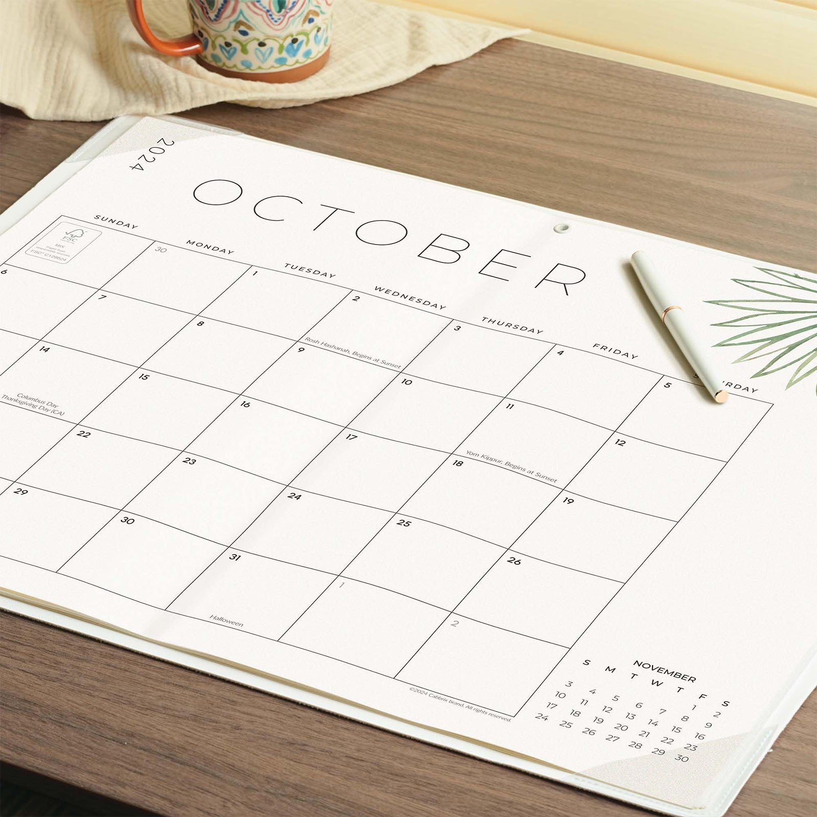 Cabbrix 2025-2026 Desk Calendar, Botanical Elements, Clear