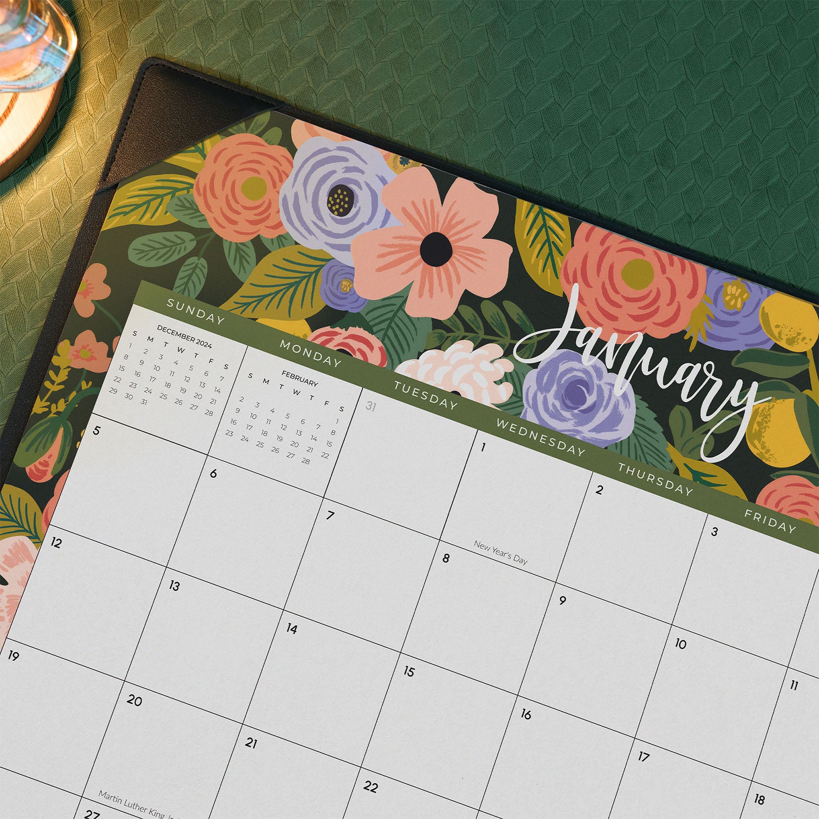 Cabbrix 2025-2026 Desk Calendar, Colorful Flowers, Black