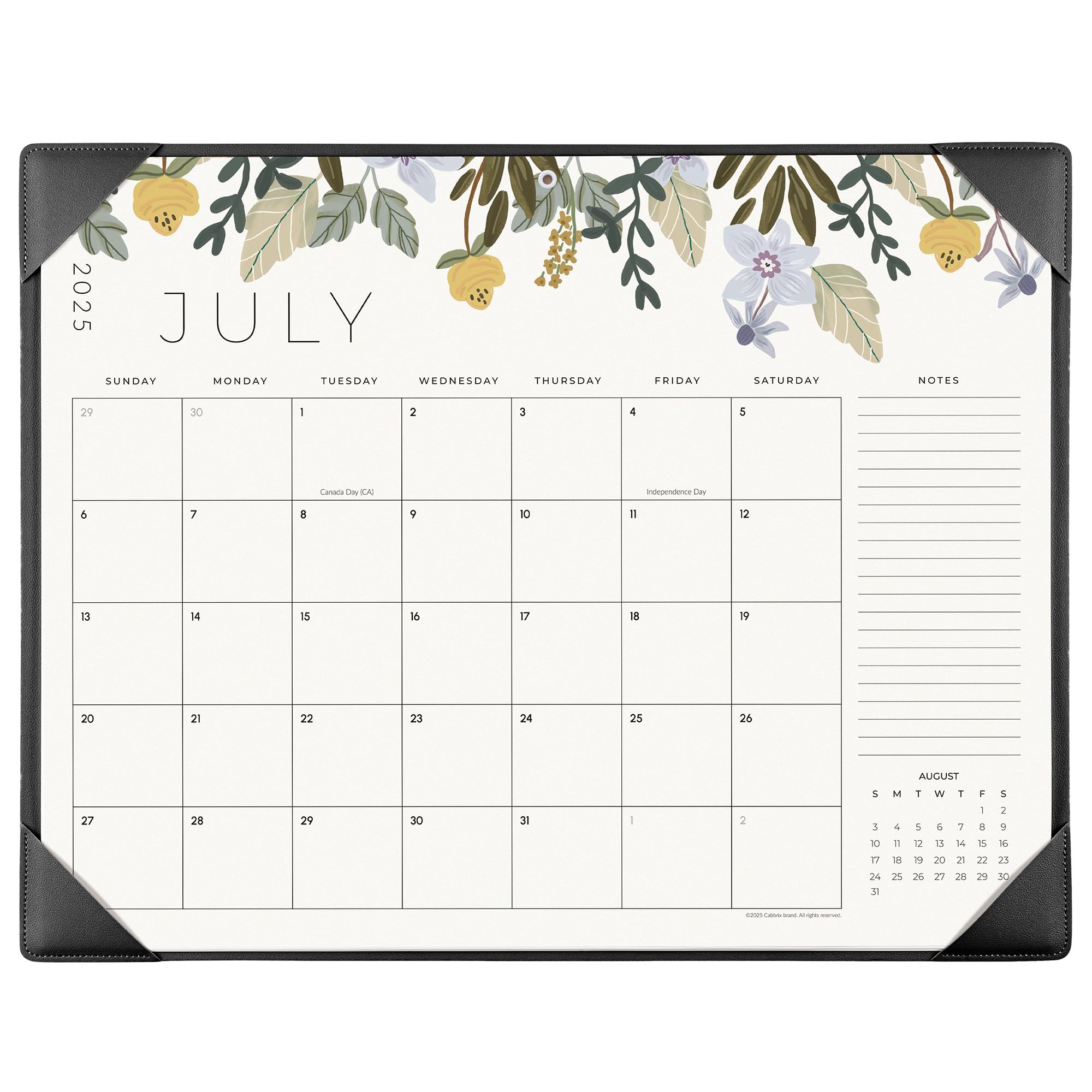 Cabbrix 2025-2026 Desk Calendar, Floral Elements, Black