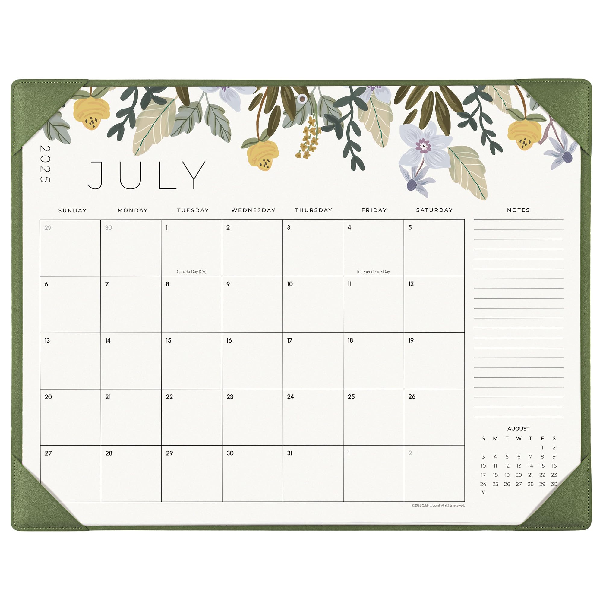 Cabbrix 2025-2026 Desk Calendar, Floral Elements, Green