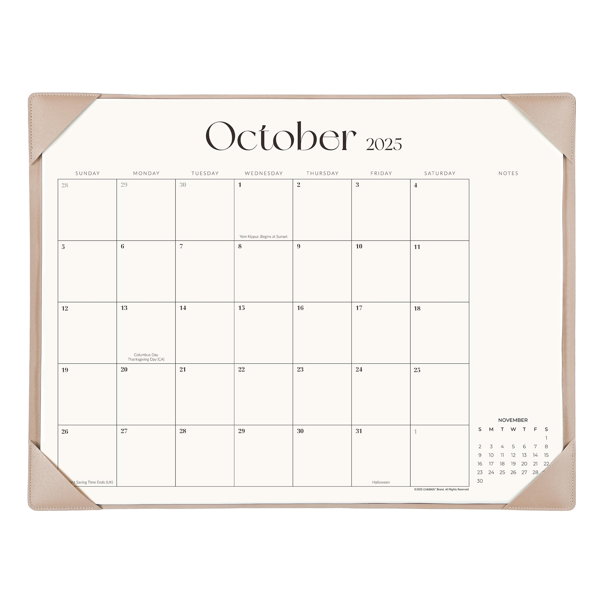 Calendar for October 2025 with a beige border on a white background