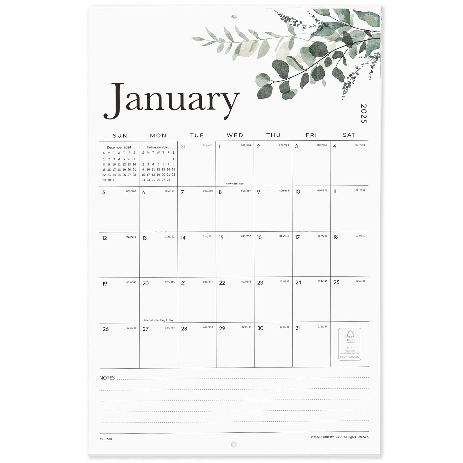 Cabbrix 2025-2026 Large Wall Calendar, Foldable, Watercolor Plant