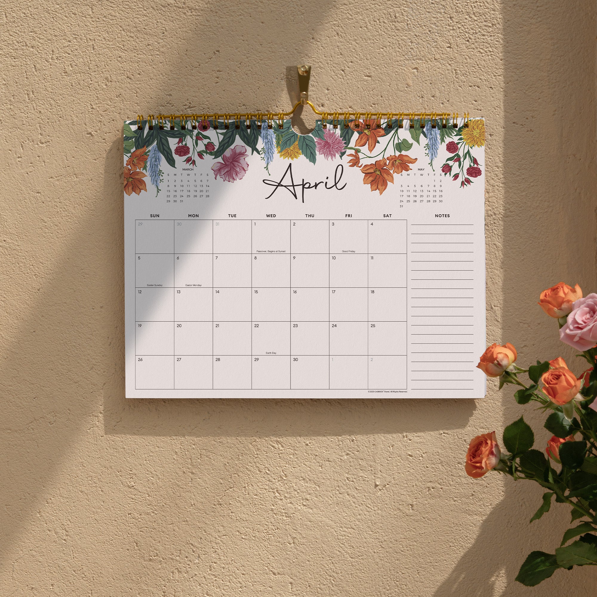 Cabbrix 2026-2027 Wall Calendar, Twin-Wire Binding, 11"L×9"W, Vine Poem