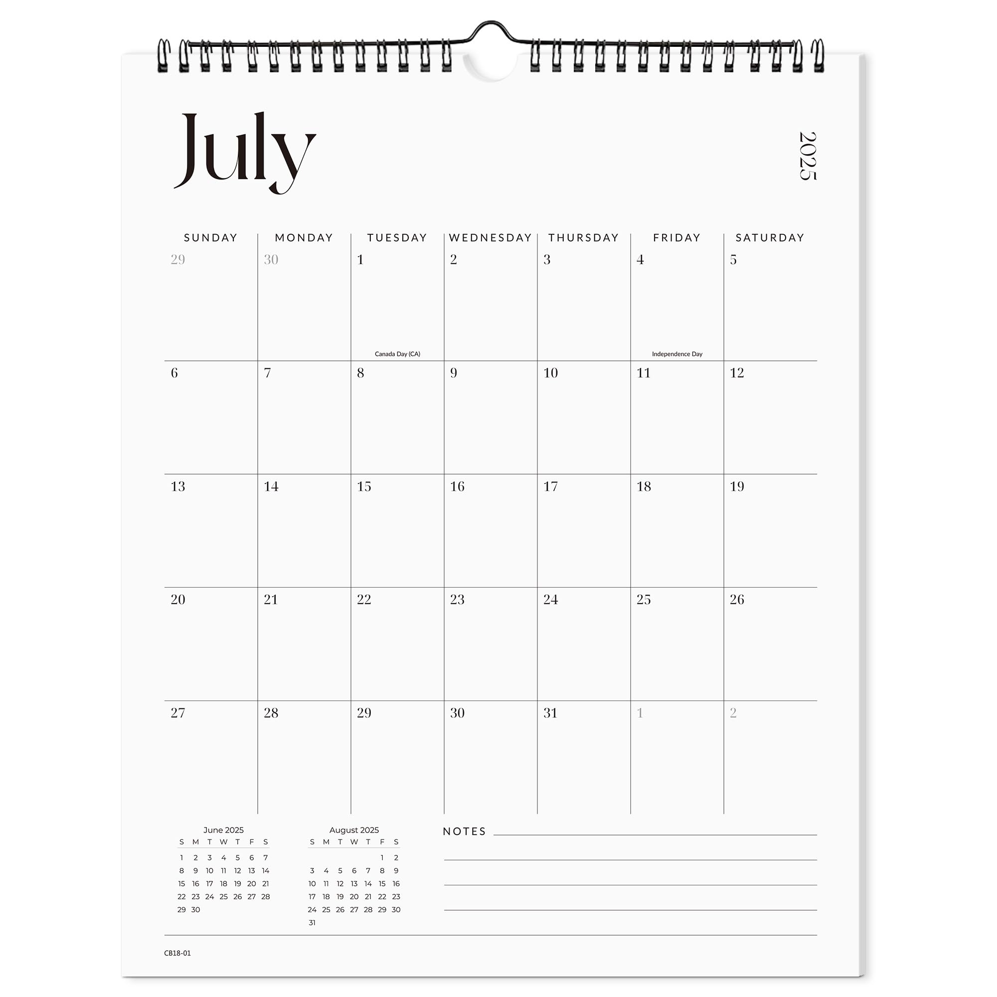 Cabbrix 2025-2026 Wall Calendar, Twin-Wire Binding, Simple Design