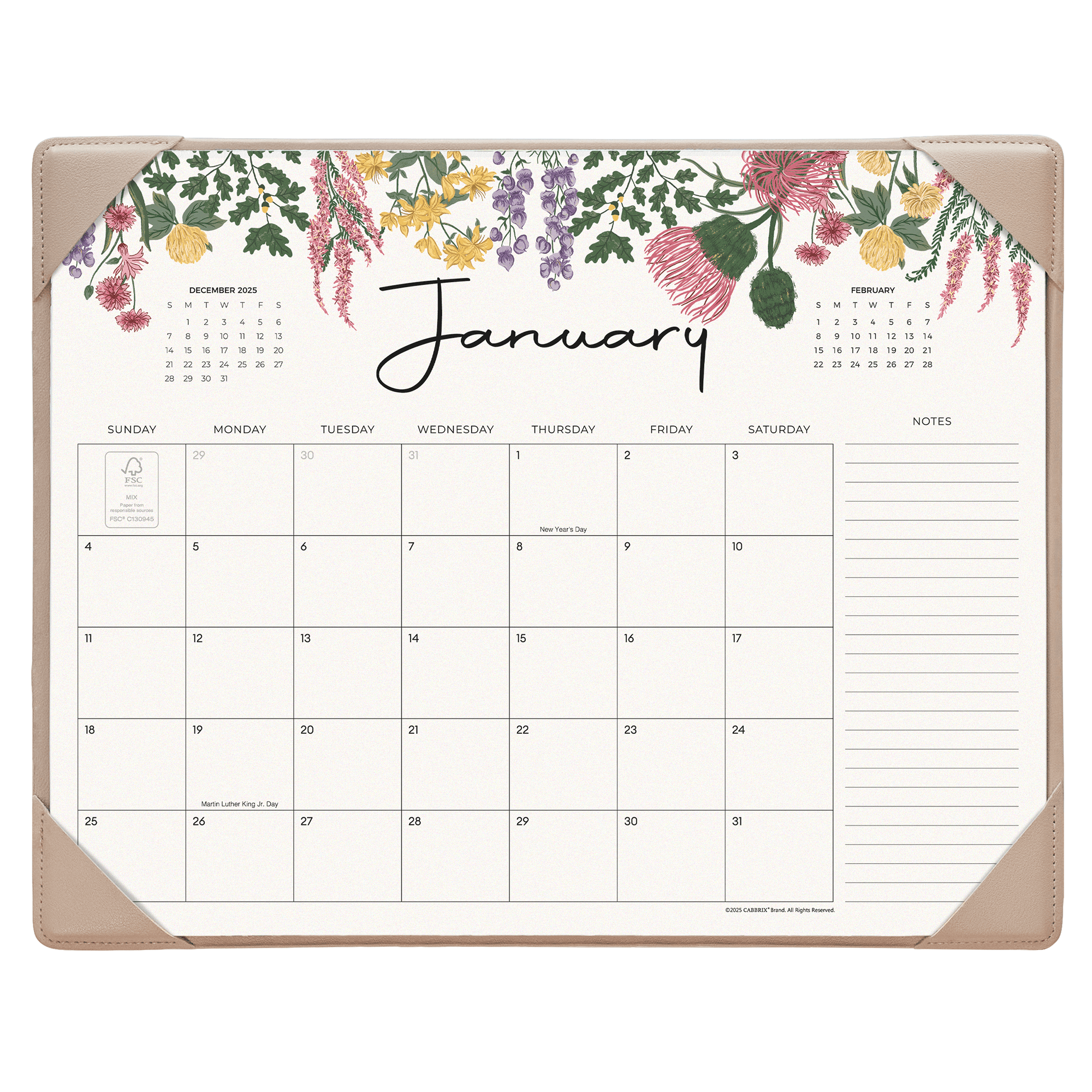 Cabbrix 2026-2027 Desk Calendar, 15"L×12"W, Vine Poem, Apricot