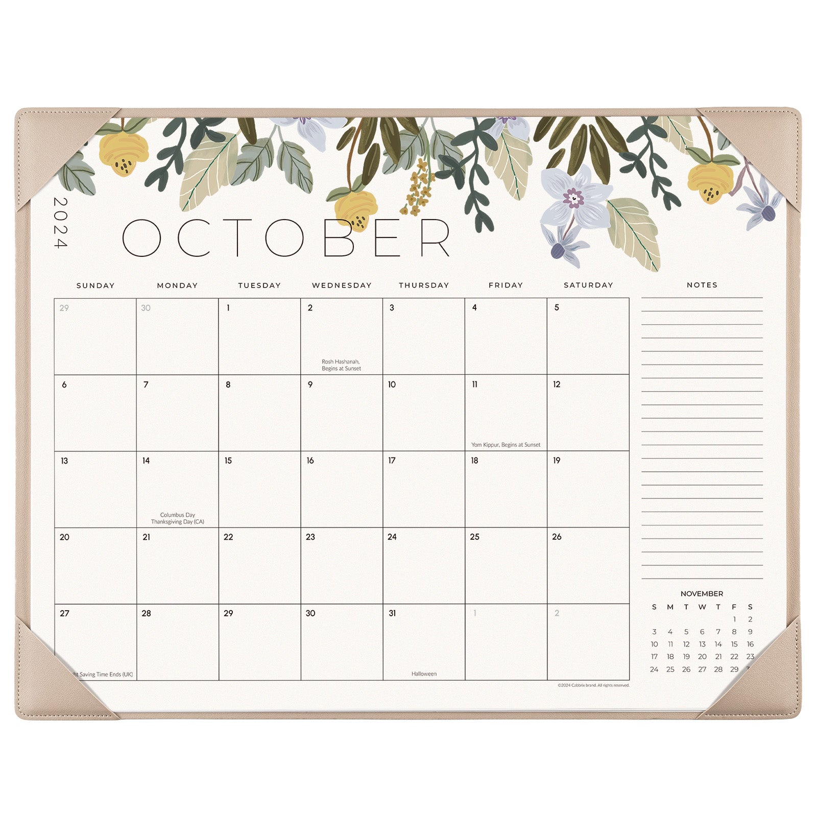 Cabbrix 2024-2025 Desk Calendar, Botanical Elements, Apricot