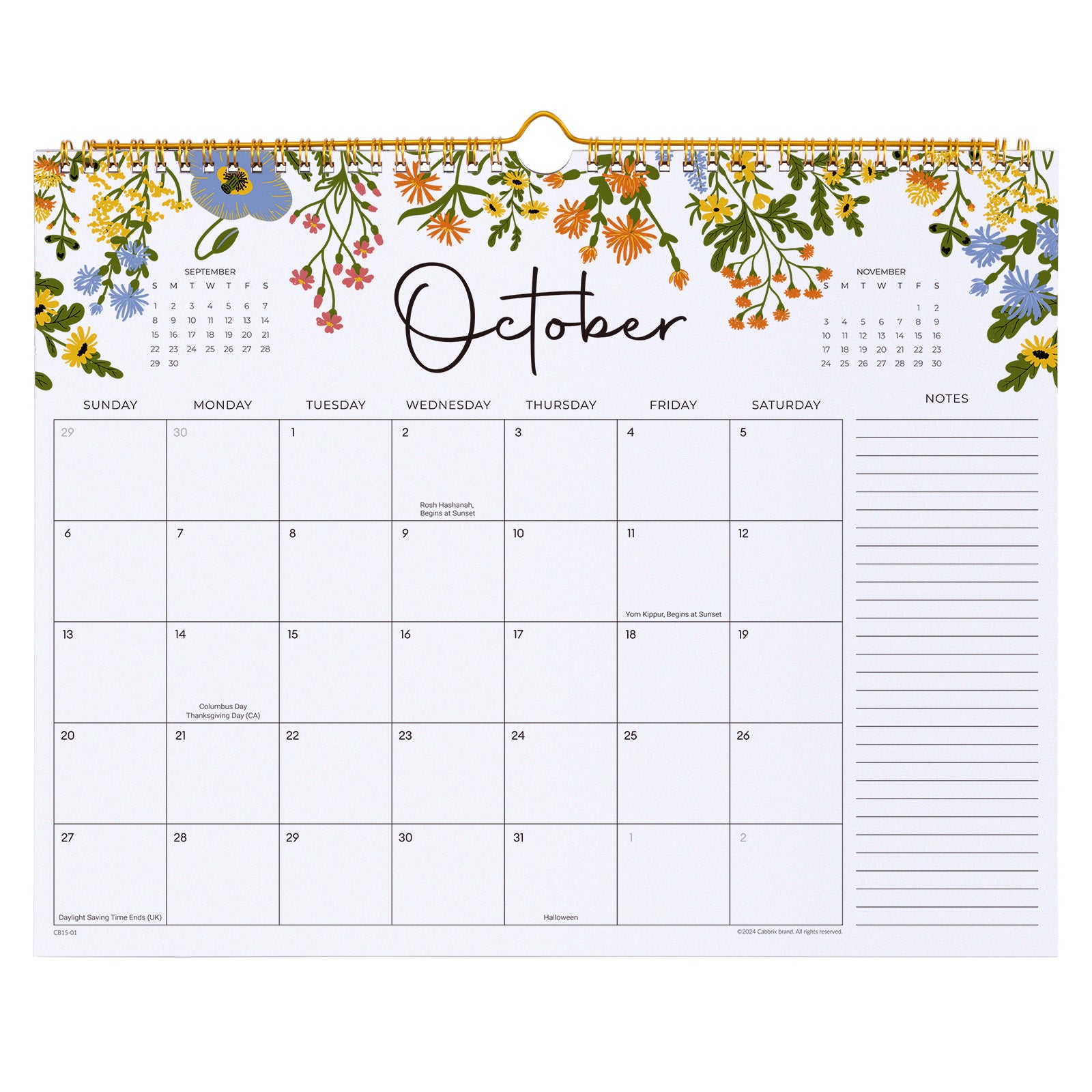 Cabbrix 2024-2025 Wall Calendar, Wirebound, Flowers Elements