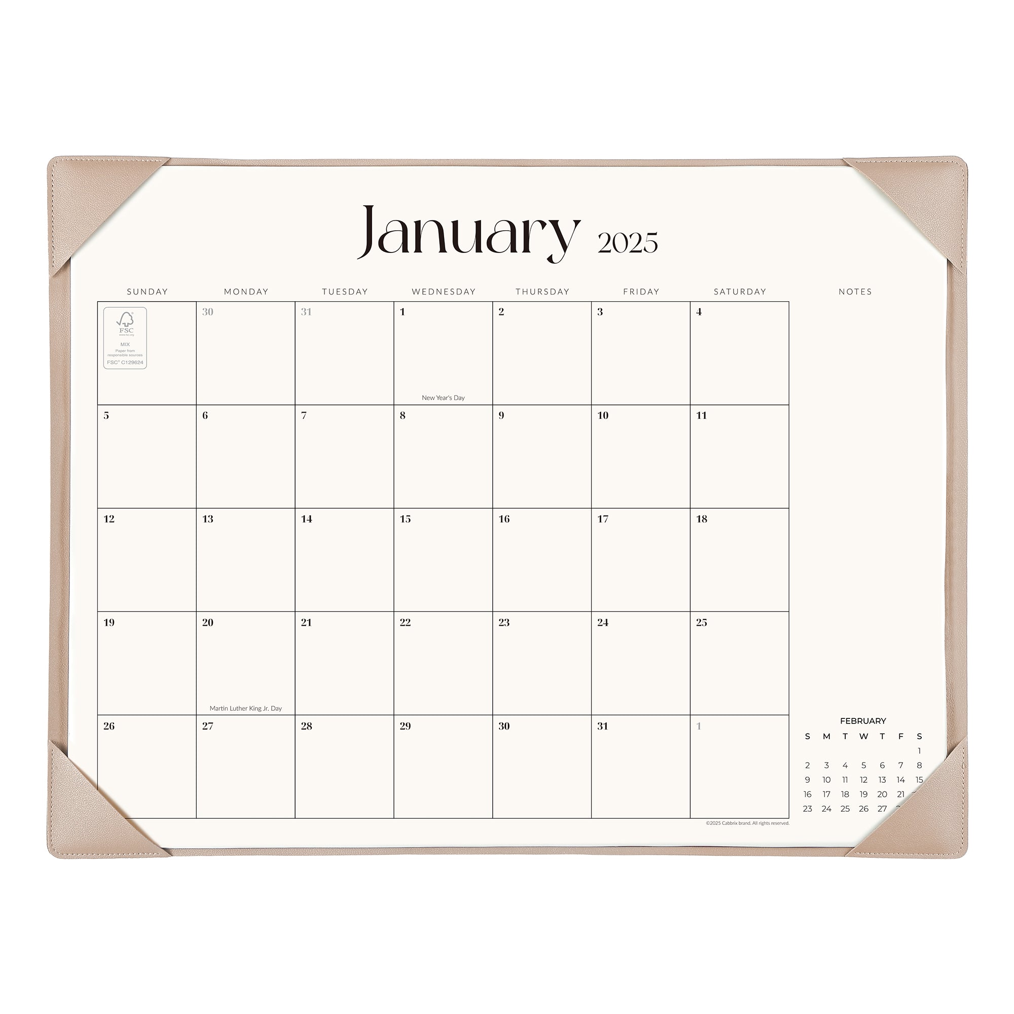 Cabbrix 2025-2026 Desk Calendar, Simplicity Style, Apricot