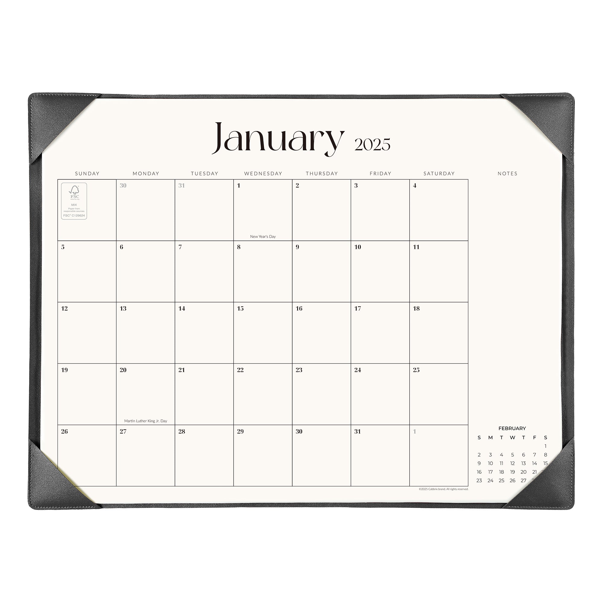 Cabbrix 2025-2026 Desk Calendar, Simplicity Style, Black