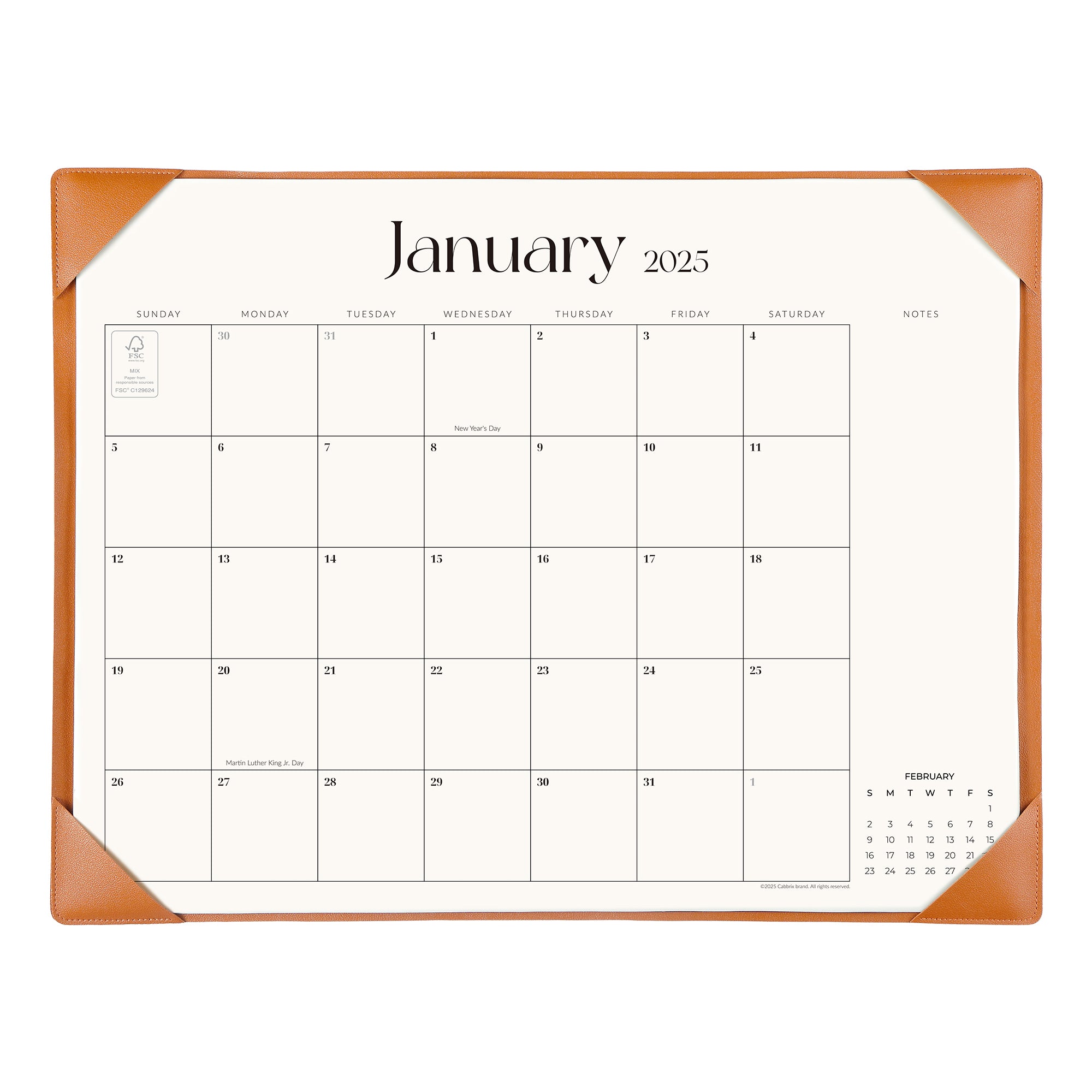 Cabbrix 2025-2026 Desk Calendar, Simplicity Style, Brown