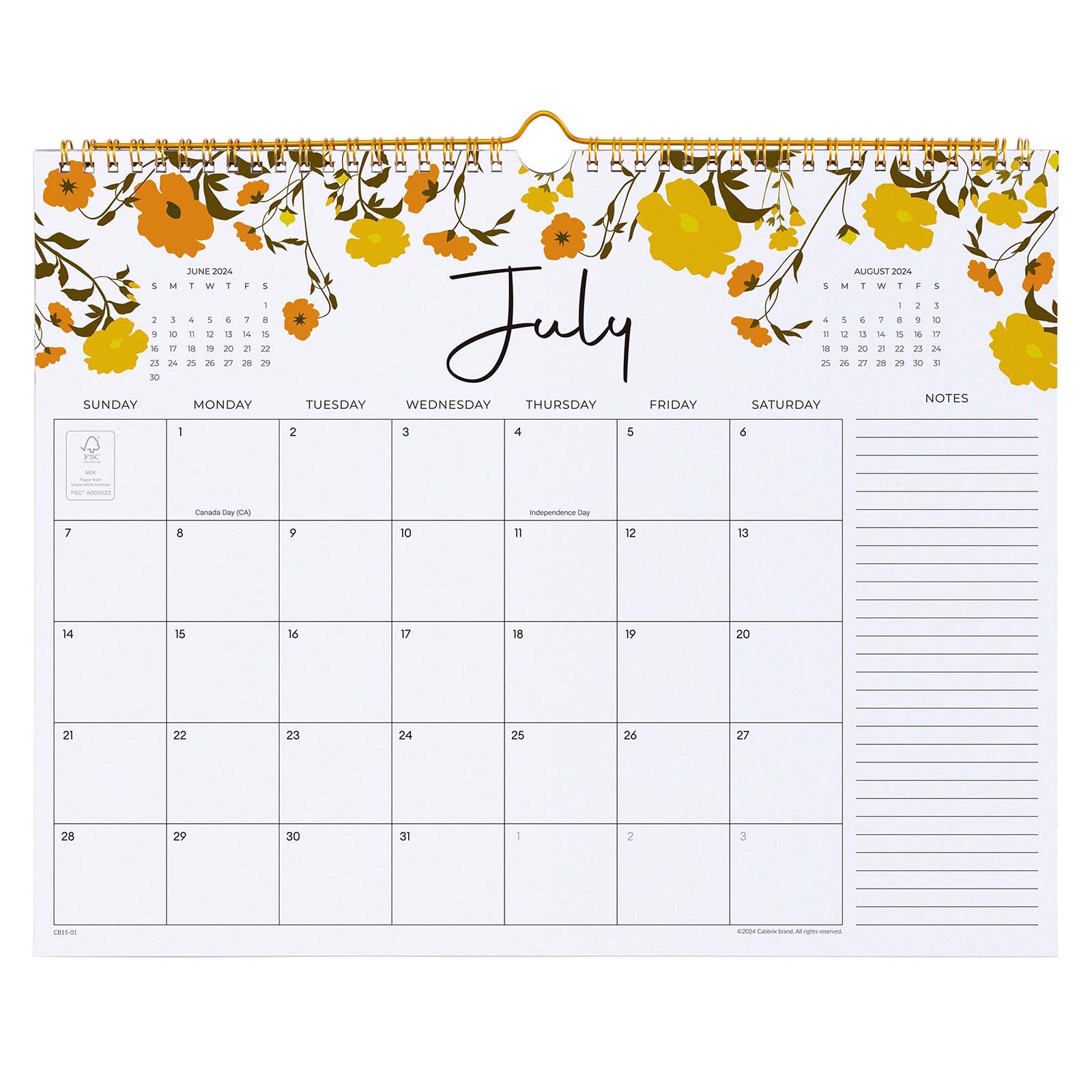 Cabbrix®, Aug 2024-Dec 2025 Academic Wall Calendar, Wirebound, 15"L×12"W, Flowers Elements