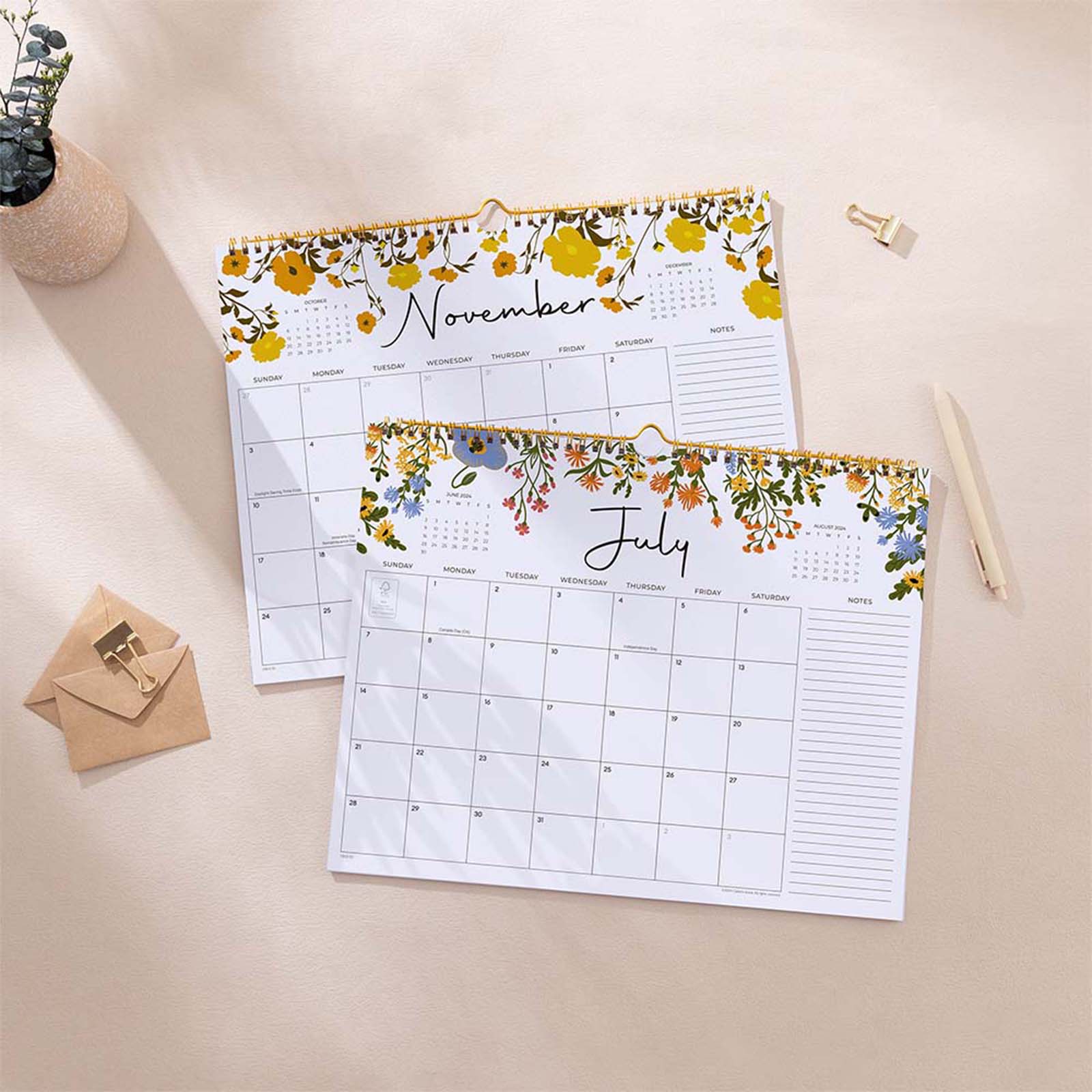 Cabbrix®, Aug 2024-Dec 2025 Academic Wall Calendar, Wirebound, 15"L×12"W, Flowers Elements