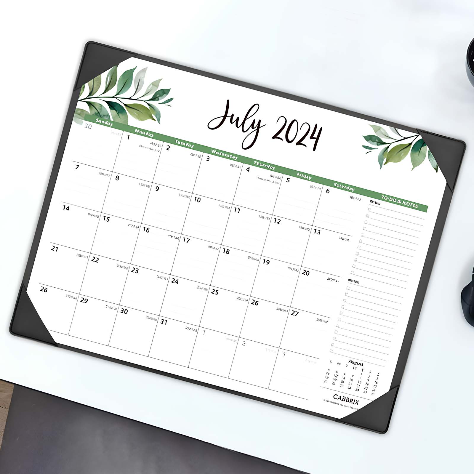 Cabbrix®, Jul 2024-Dec 2025 Desk Calendar, Large, 22"L×17"W, Botanical Elements, Black