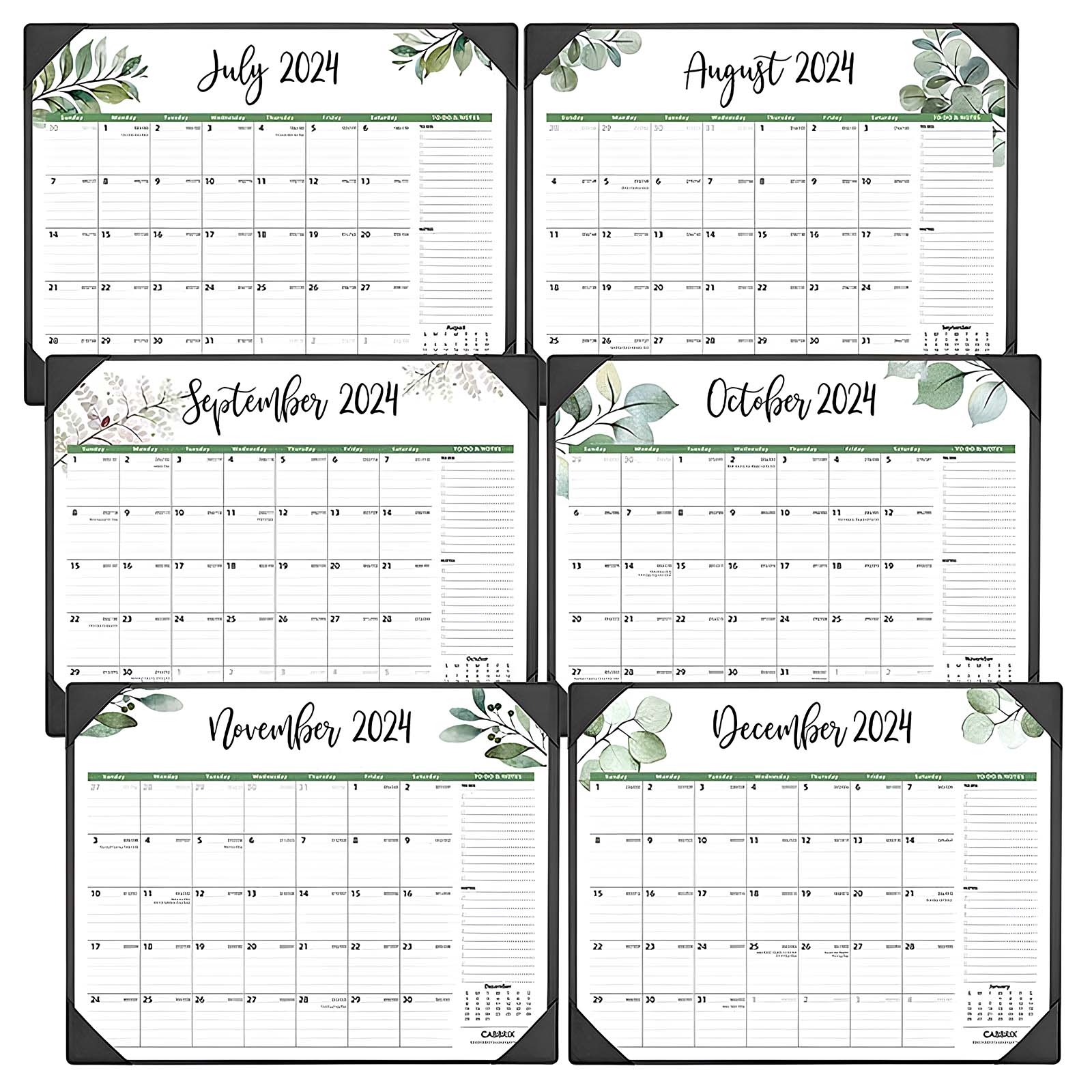 Cabbrix®, Jul 2024-Dec 2025 Desk Calendar, Large, 22"L×17"W, Botanical Elements, Black